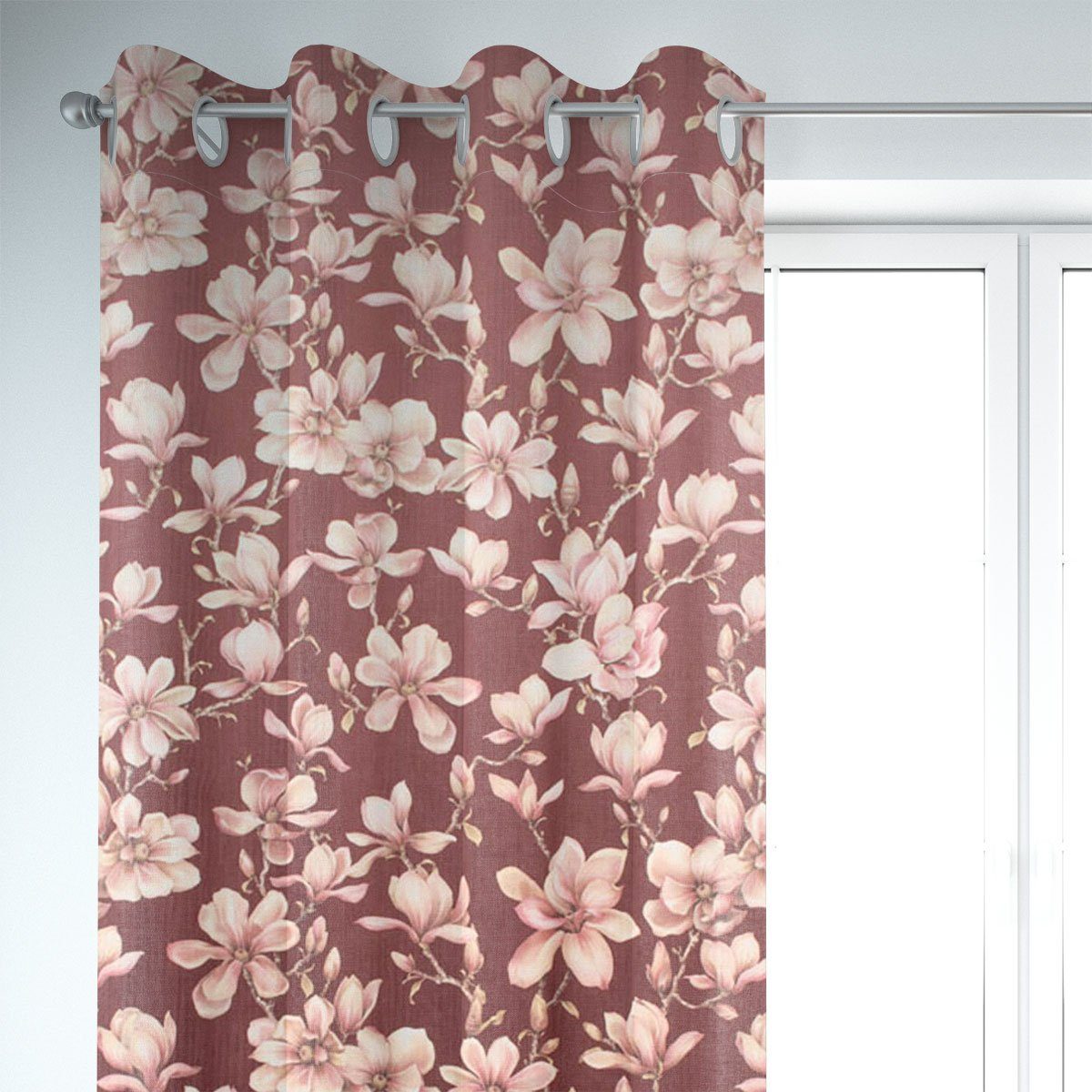 SCHÖNER LEBEN. Vorhang SCHÖNER LEBEN. Vorhang Velvet Deluxe Sweet Magnolia Magnolien bordeaux, Ösen, blickdicht, Samt, handmade
