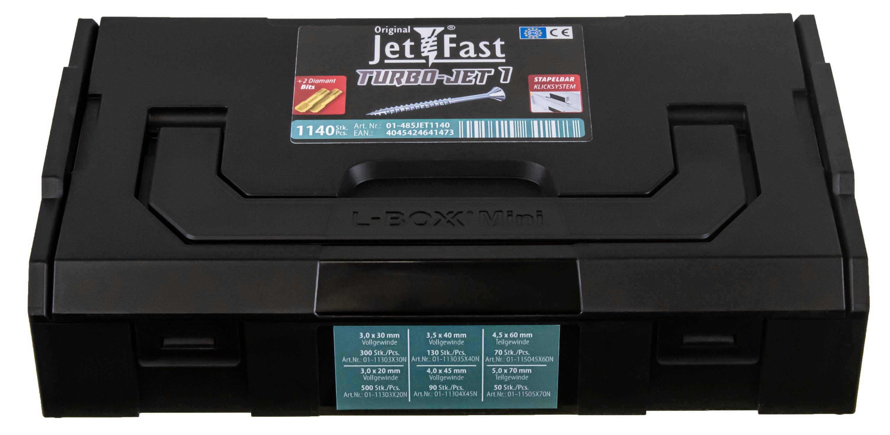 Jet-Fast Schrauben-Set Spanplattenschrauben, Duo-Senkkopf, Selbstbohrspitze - Heimwerker Set, (Packung-Set), Selbstborhspitze, kein Vorbohren nötig, schnelles Einschrauben