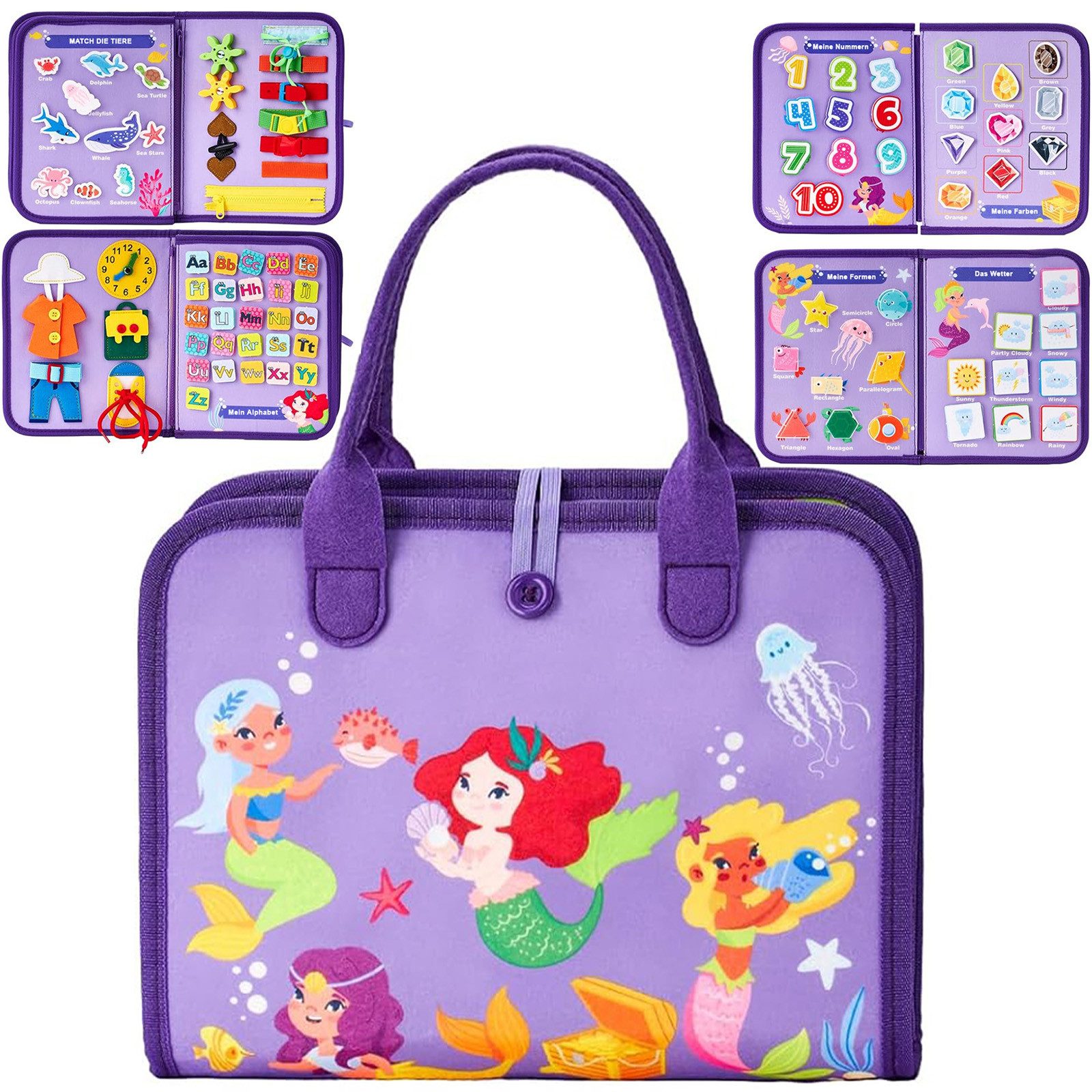 HAUSS SPOLE Lernspielzeug Filz Lernboard Filz Busy Board Montessori Spielzeug für Kleinkinder (Motoriktraining Tragbares Activity Board mit Zahlen, 1-St., Baby Toddler Kinderspiele Geschenk), Reisespielzeug für unterwegs