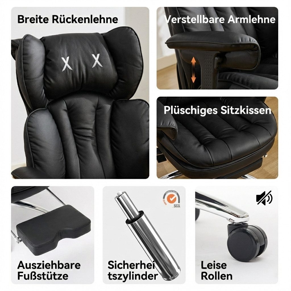 EFOMAO Bürostuhl Schreibtischstuhl, Gaming-Stuhl, Chefsessel mit Fußstütze, ergonomisch (1 St), mit 90°-135° Liegefunktion, höhenverstellbare Armlehnen – Bild 5 von 5