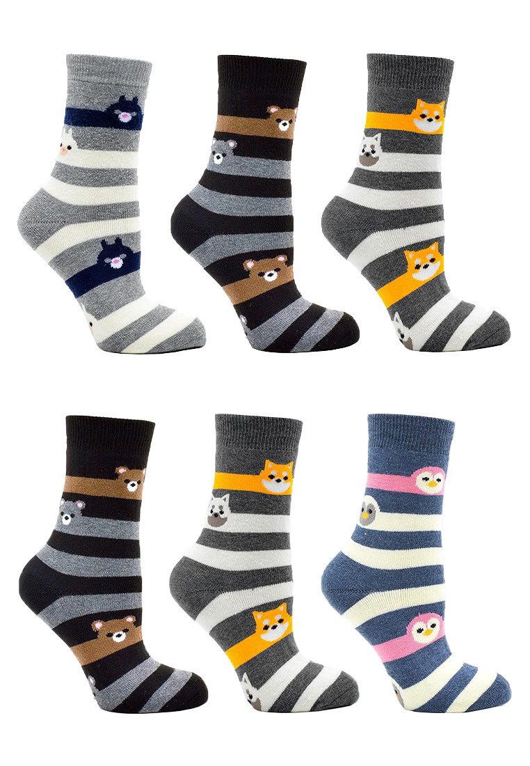 Yuhu Socken Thermo Socken Damen 6er Pack mit Tiermotiv aus Baumwolle für Winter (6-Paar)
