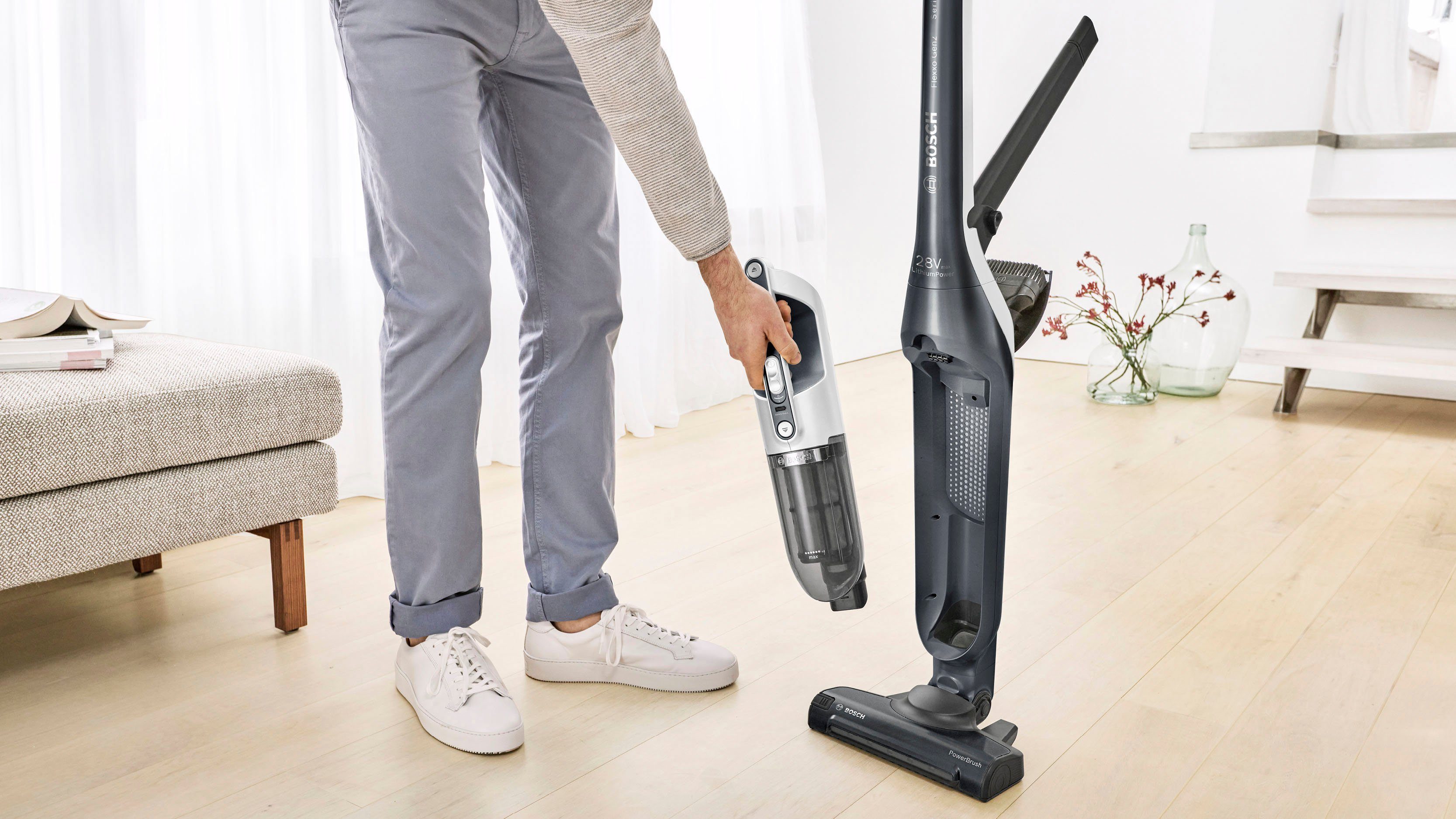 BOSCH Akku-Hand-und Stielstaubsauger Flexxo Zubehör Power Gen beutellos, 4 mit 2 integriertes BBH3P280, Düse 28 V, Serie LED