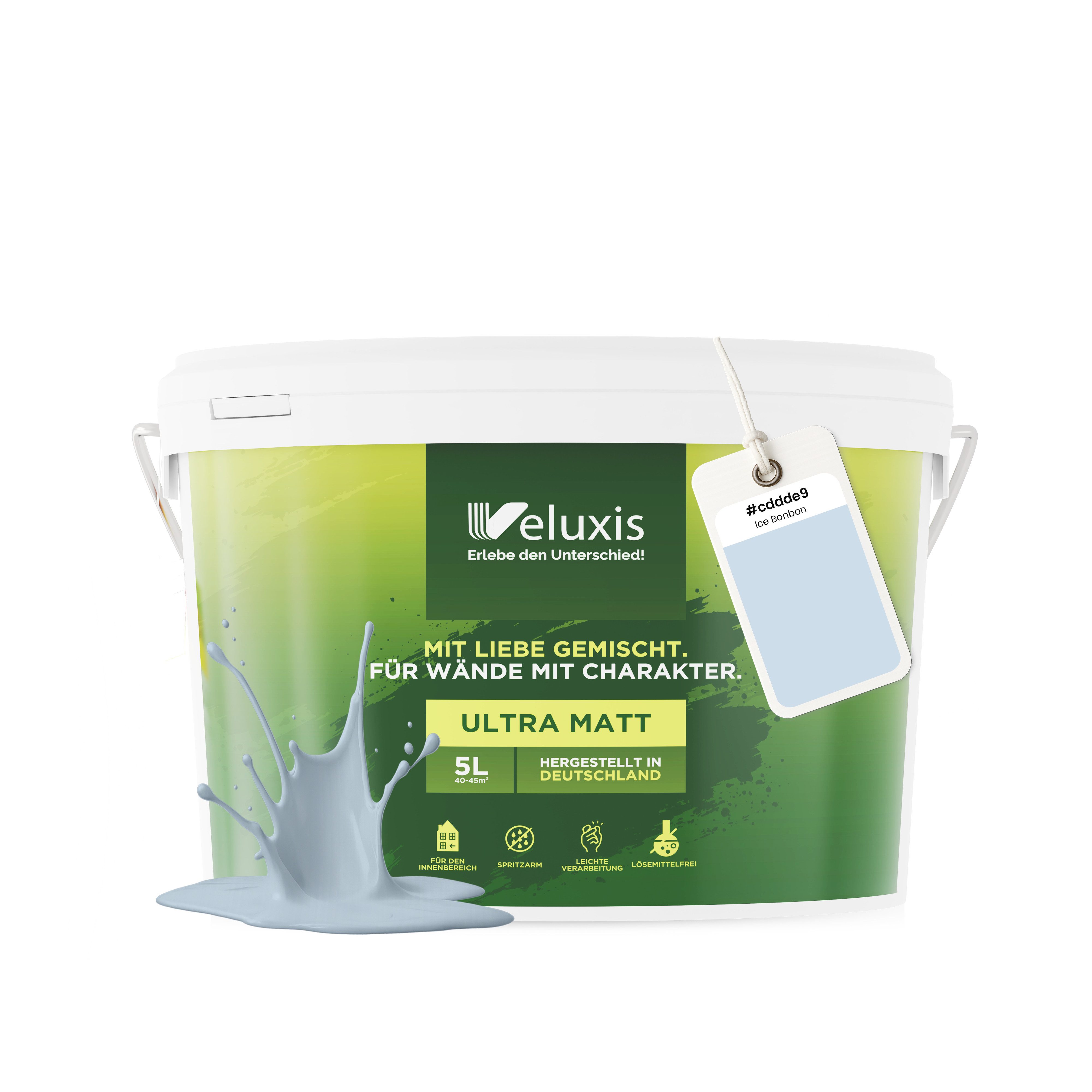 Veluxis Wandfarbe Veluxis® Wandfarbe Universal, Deckkraft-Klasse 1, Streifenfrei, tropfarm & VOC-frei