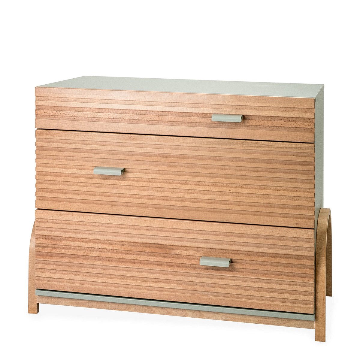 Waldin Wickelkommode Infinity Kommode Babyzimmer 3 Schubladen Buche Soft Close, massive Buchenfronten, frei positionierbare Griffe