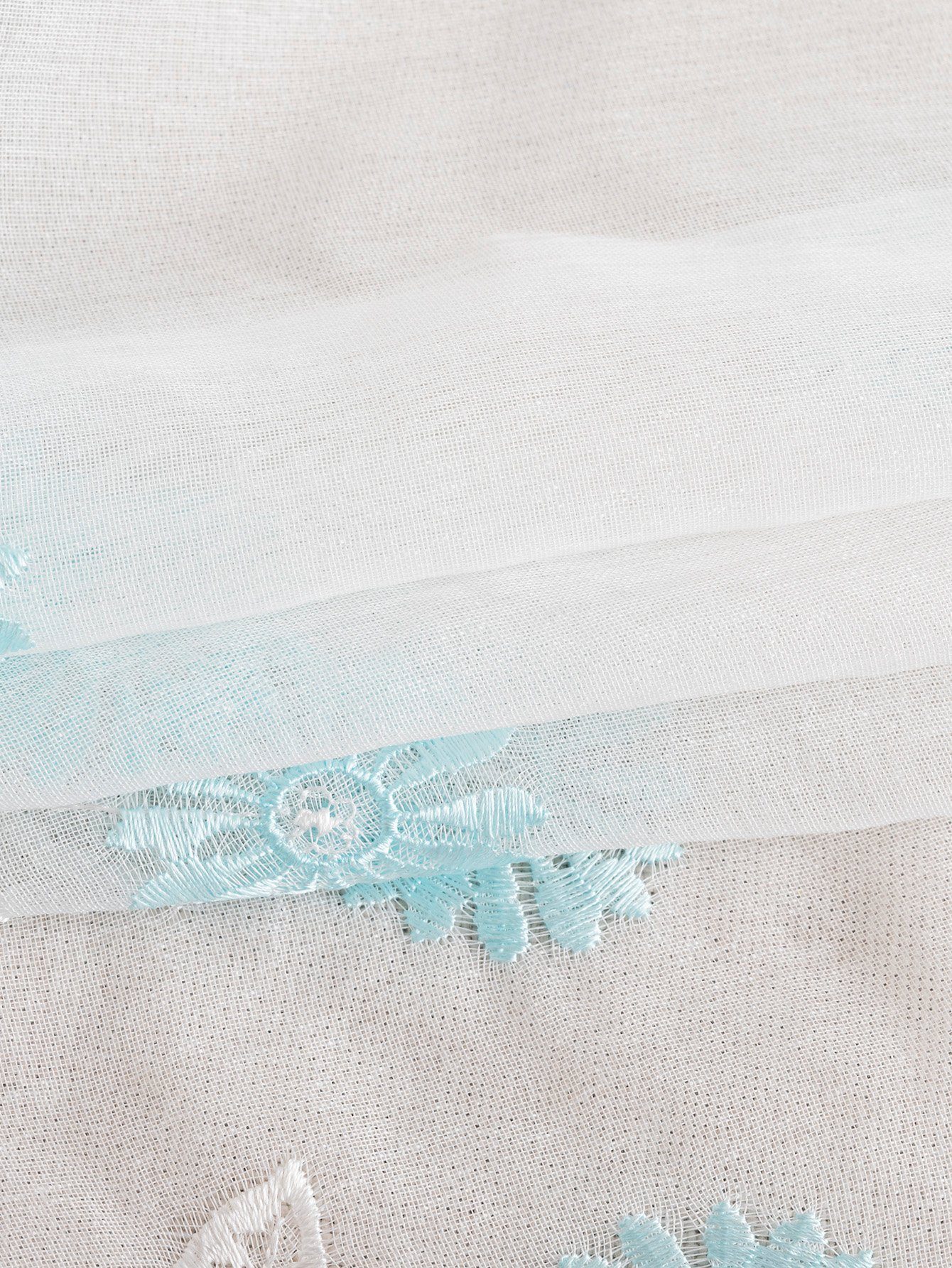 Polyester Stangendurchzug HOMEIDEAS, (1 blaue Gardine, halbtransparent, Blume St),