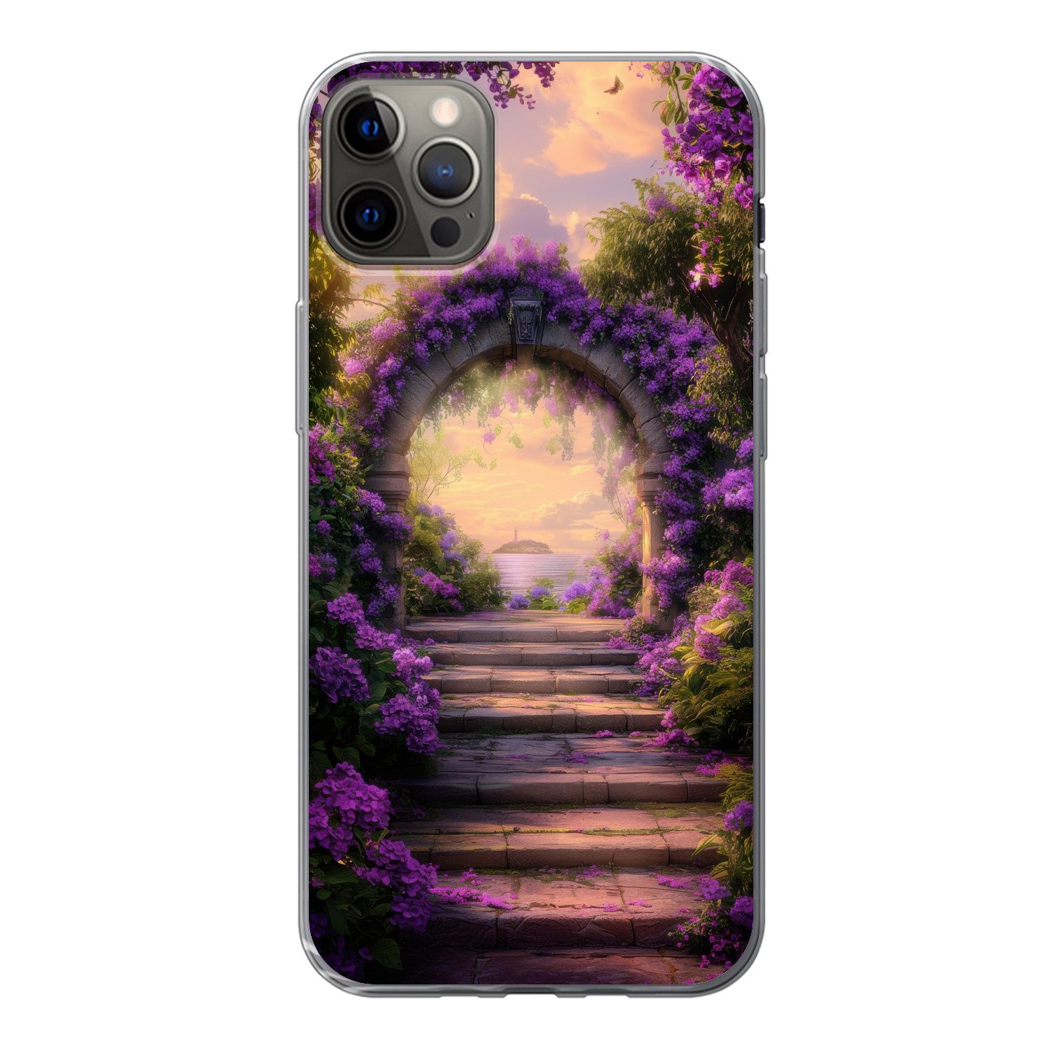 MuchoWow Handyhülle für Apple iPhone 13 Pro Max Tor - Lila - Blumen, Smartphone-Bumper, Print, Handy Schutzhülle Dünn
