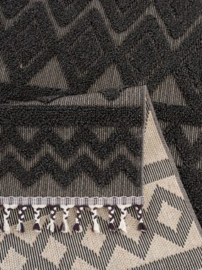 Teppich Duncan, Home affaire, rechteckig, Höhe: 18 mm, Hoch-Tief-Struktur, Woll-Look, Boho, mit Fransen