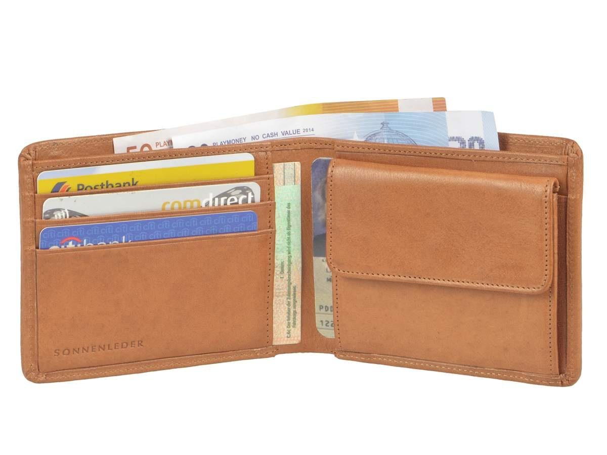 Sonnenleder Geldbörse Querformat besonders Portemonnaie, Spree, 11,5x9,5cm, naturbraun edel Herrenbörse