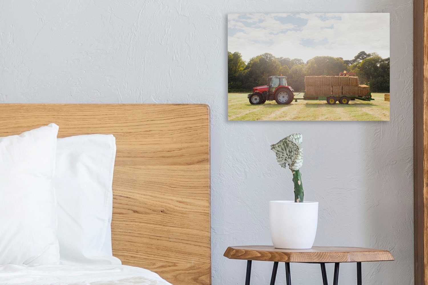 OneMillionCanvasses® Leinwandbild Traktor Leinwandbilder, cm Wandbild Anhänger Heu, - St), 30x20 - (1 Wanddeko, Aufhängefertig,
