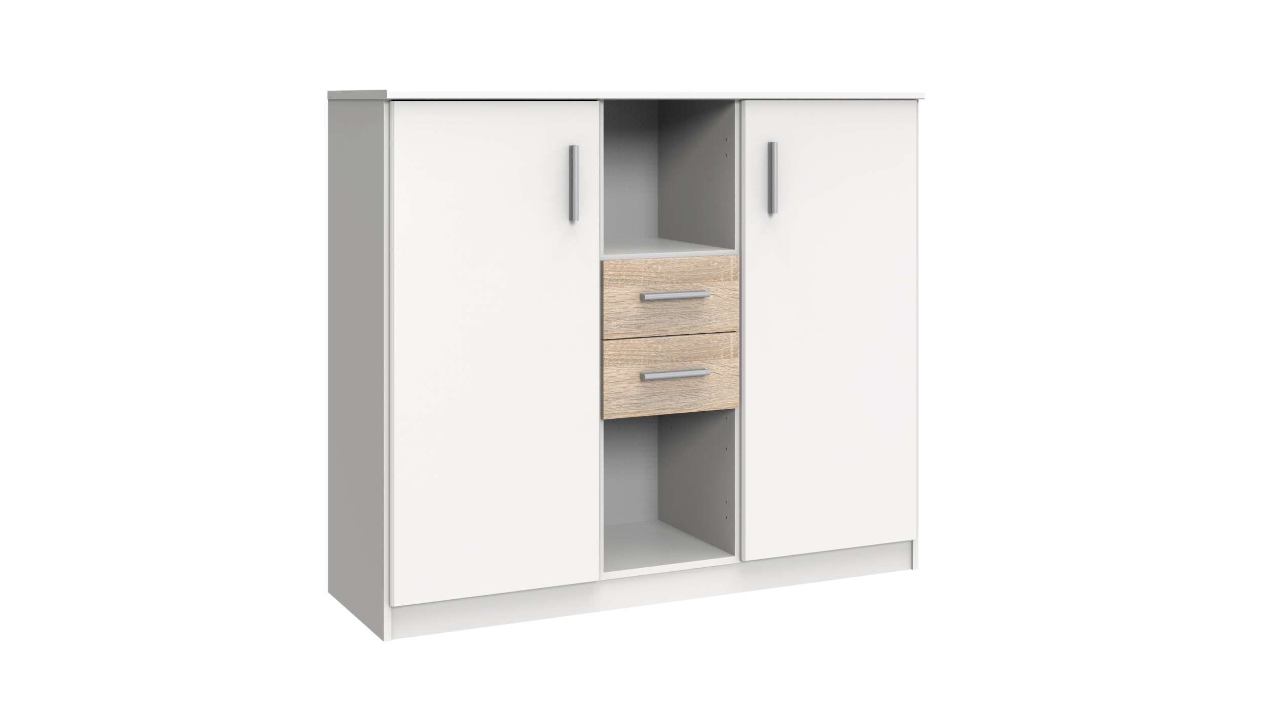 für Kinder Sägerau Kinderkleiderschrank Lio mit viel Schubladen, Eiche (Sideboard, Schrank) Weiß II 2 Stauraum, Modern Stylefy - Soft-Close Design, aus mit Holzwerkstoff, Funktion,