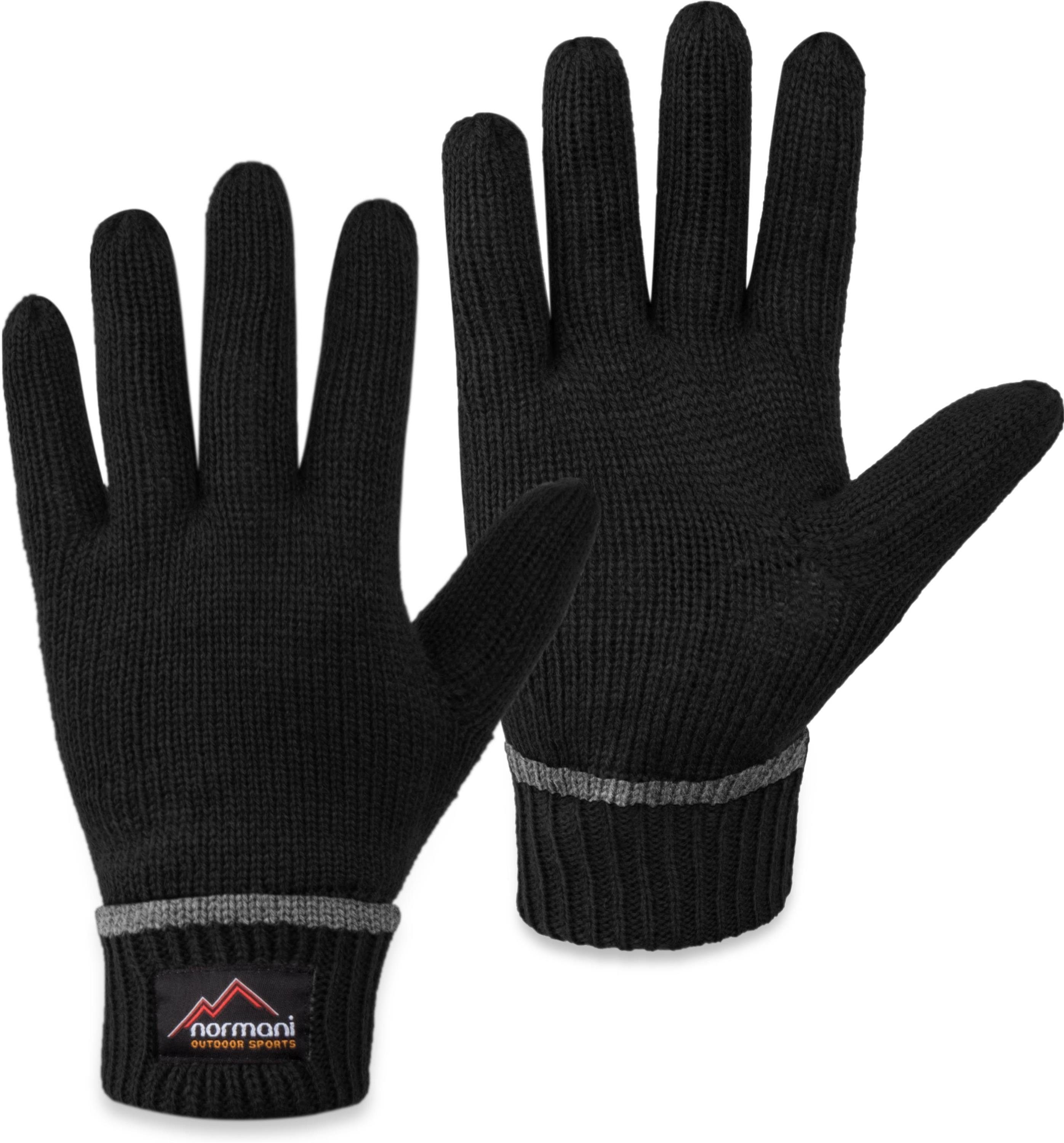 normani Strickhandschuhe Edmonton Wollhandschuhe Winter- Fingerhandschuhe mit Thinsulate™ Thermofutter und Fleece Innenmaterial für Damen und Herren Schwarz