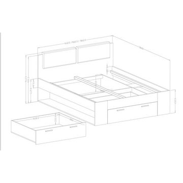 Lomadox Schlafzimmer-Set GRAZ-83, (Spar-Set, 3-St), mit Doppelbett und Schubkasten in Abisko Eiche Nb. 394/94/205 cm