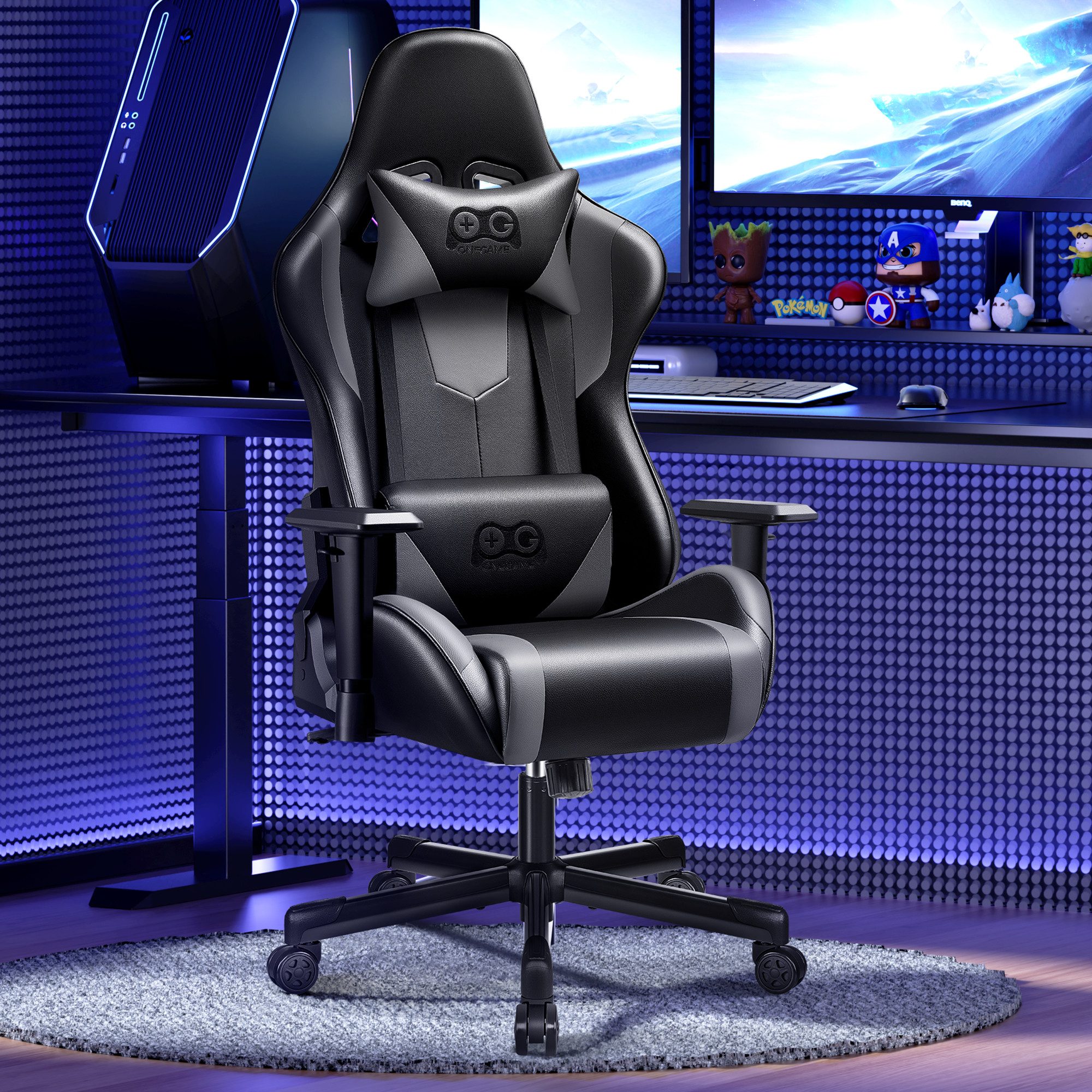 Gaming Chair Gaming-Stuhl, Bürostuhl Ergonomisch mit Lendenkissen & Kopfstütze