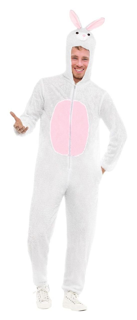 Das Kostümland Kostüm Hase Tierkostüm für Erwachsene - Weiß Rosa - Lustige  Verkleidung Overall zu Fasching, Mottoparty und Junggesellenabschied