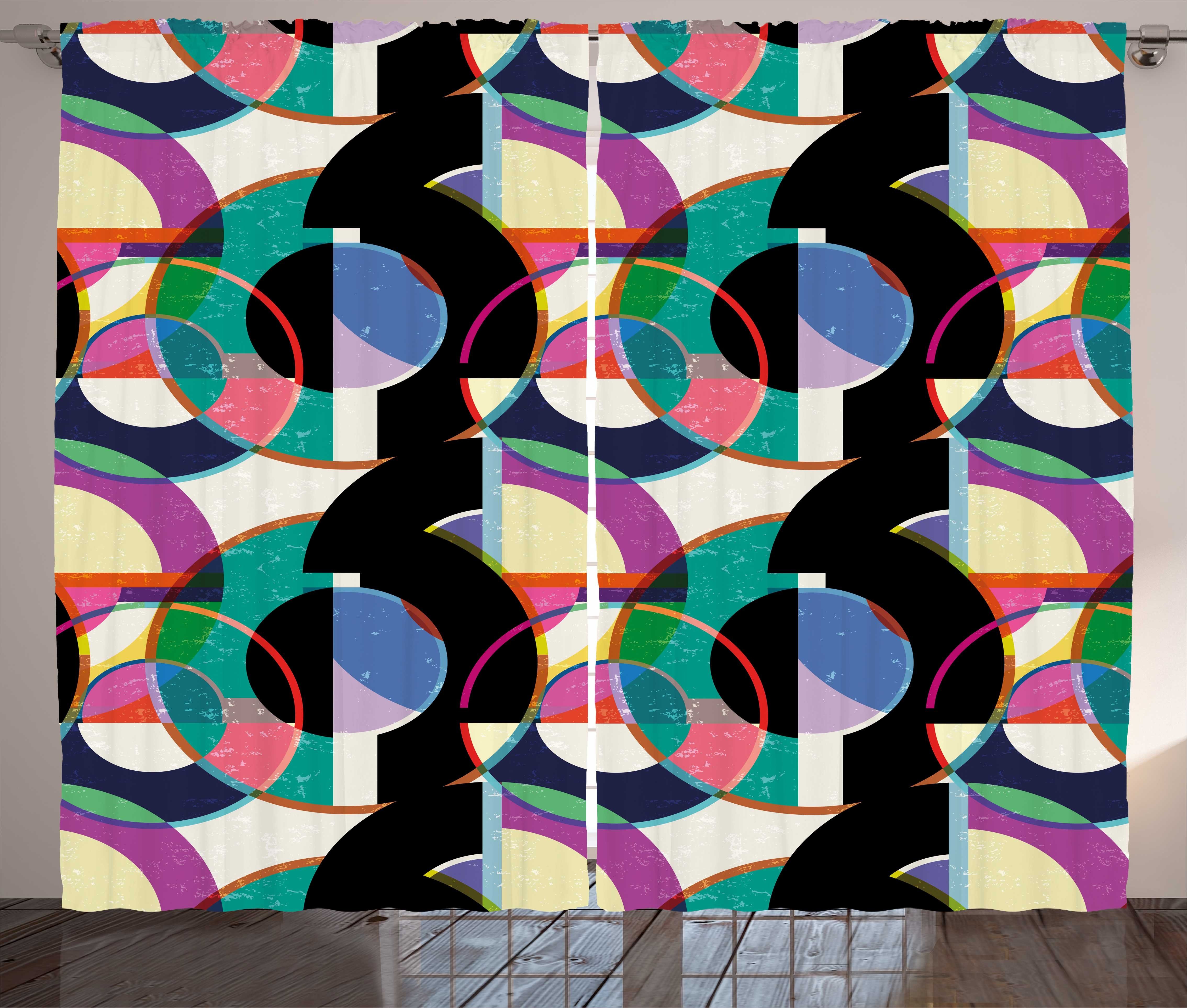 Gardine Schlafzimmer Kräuselband Vorhang und Art Schlaufen Abstrakt Motive Abakuhaus, Deco Haken, mit Grafik