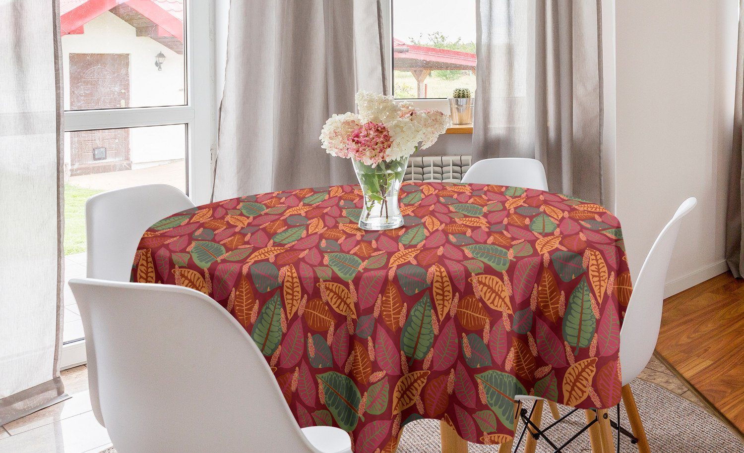 Kreis Philodendron Küche Dekoration, Herbstliche Abdeckung für Abakuhaus Esszimmer Botanical Tischdecke Tischdecke