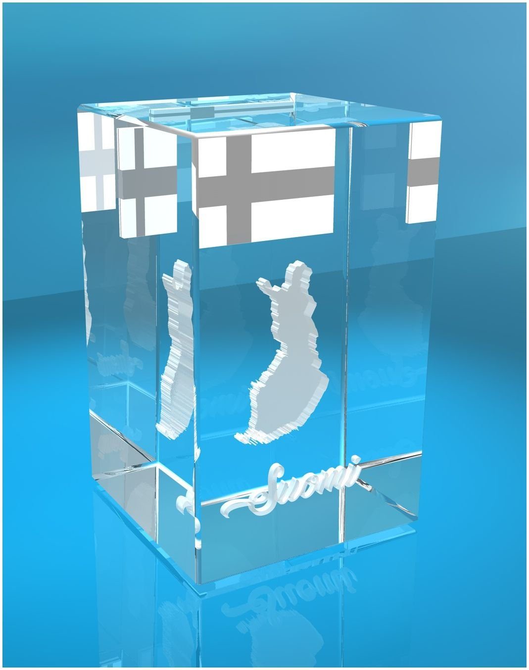Germany, VIP-LASER Familienbetrieb I in Dekofigur Made Finnland, Hochwertige Geschenkbox, 3D Glasquader