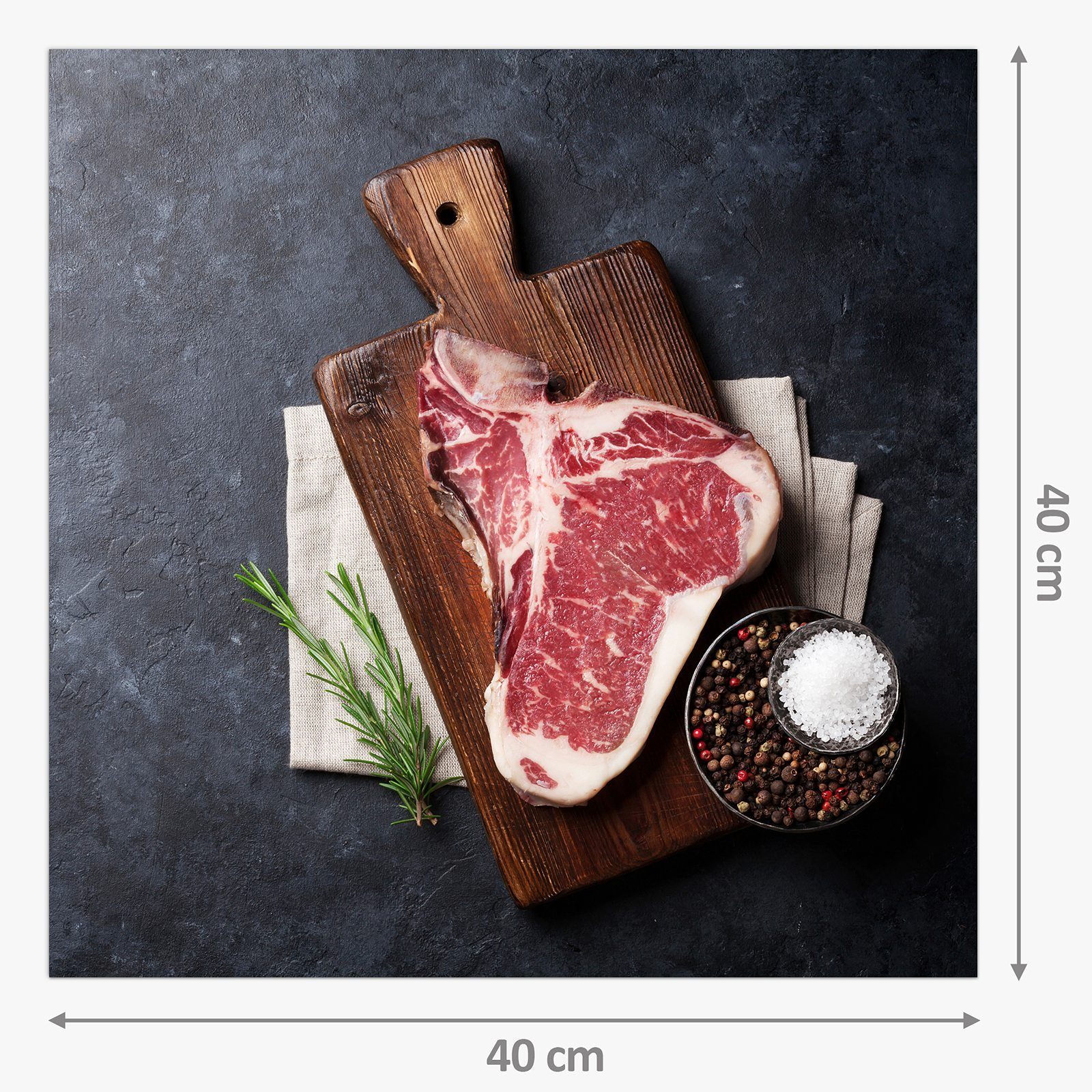 Primedeco Küchenrückwand Küchenrückwand T-Bone Rohes Spritzschutz Steak Glas mit Motiv