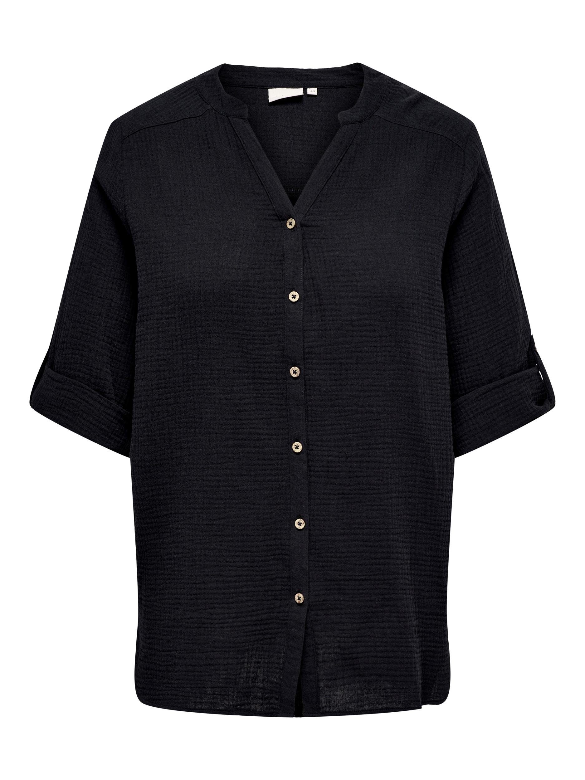 ONLY CARMAKOMA Longbluse mit V-Ausschnitt LONG 3/4 SHIRT WVN, durchgehender CARTHEIS Knopfleiste