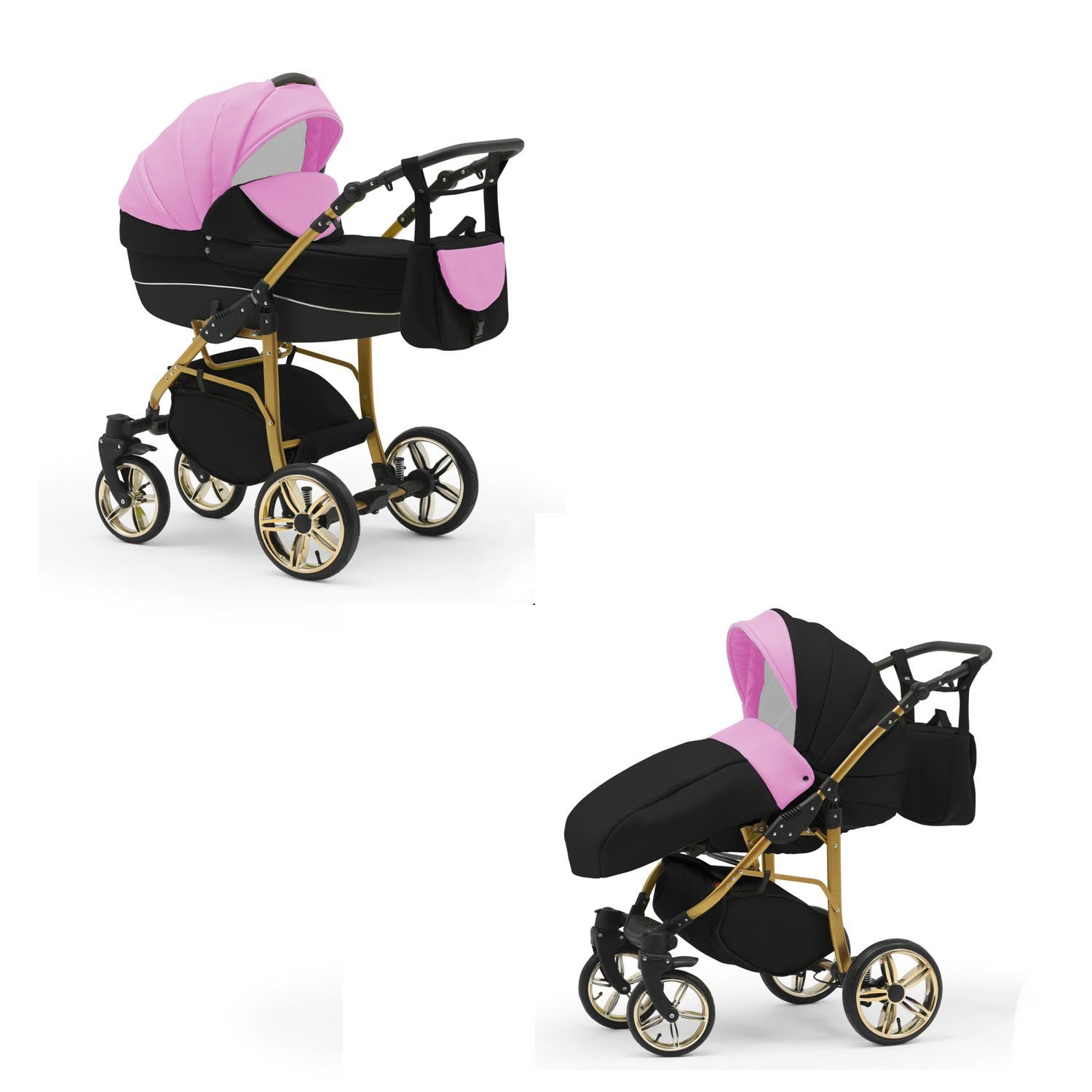 in - 2 in Farben Pink-Schwarz-Schwarz Cosmo 1 46 babies-on-wheels Gold Kinderwagen-Set Teile - 13 Kombi-Kinderwagen