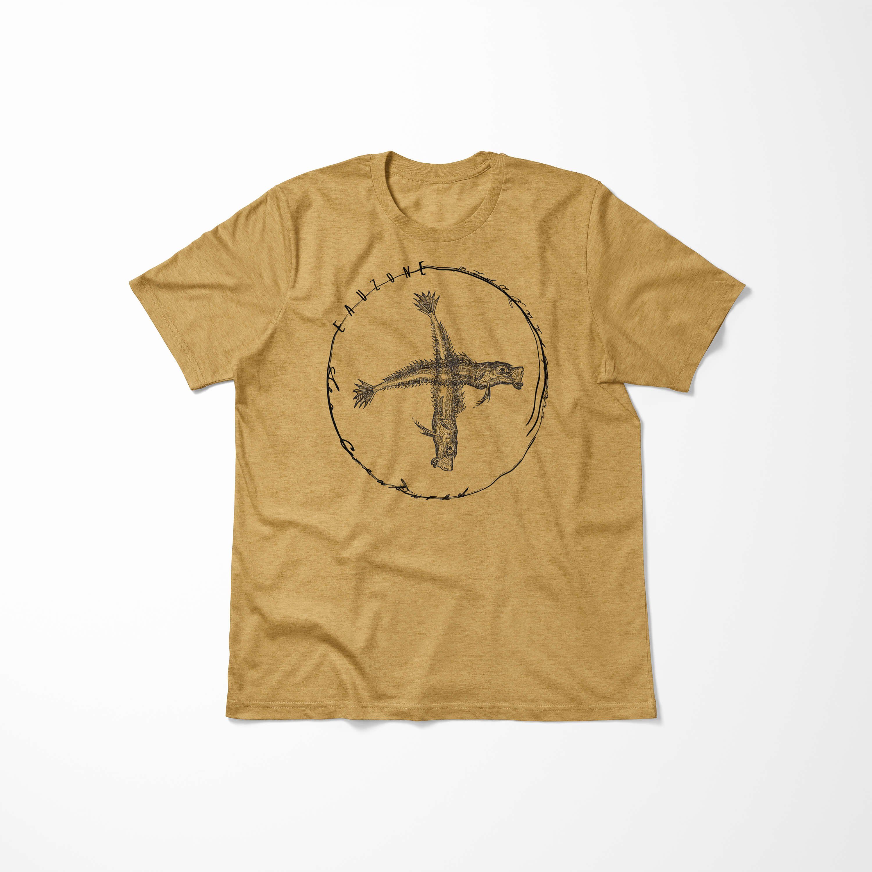 Serie: T-Shirt Sea und sportlicher T-Shirt Fische Schnitt Sinus Creatures, Tiefsee 074 Antique - Art Sea Struktur / Gold feine
