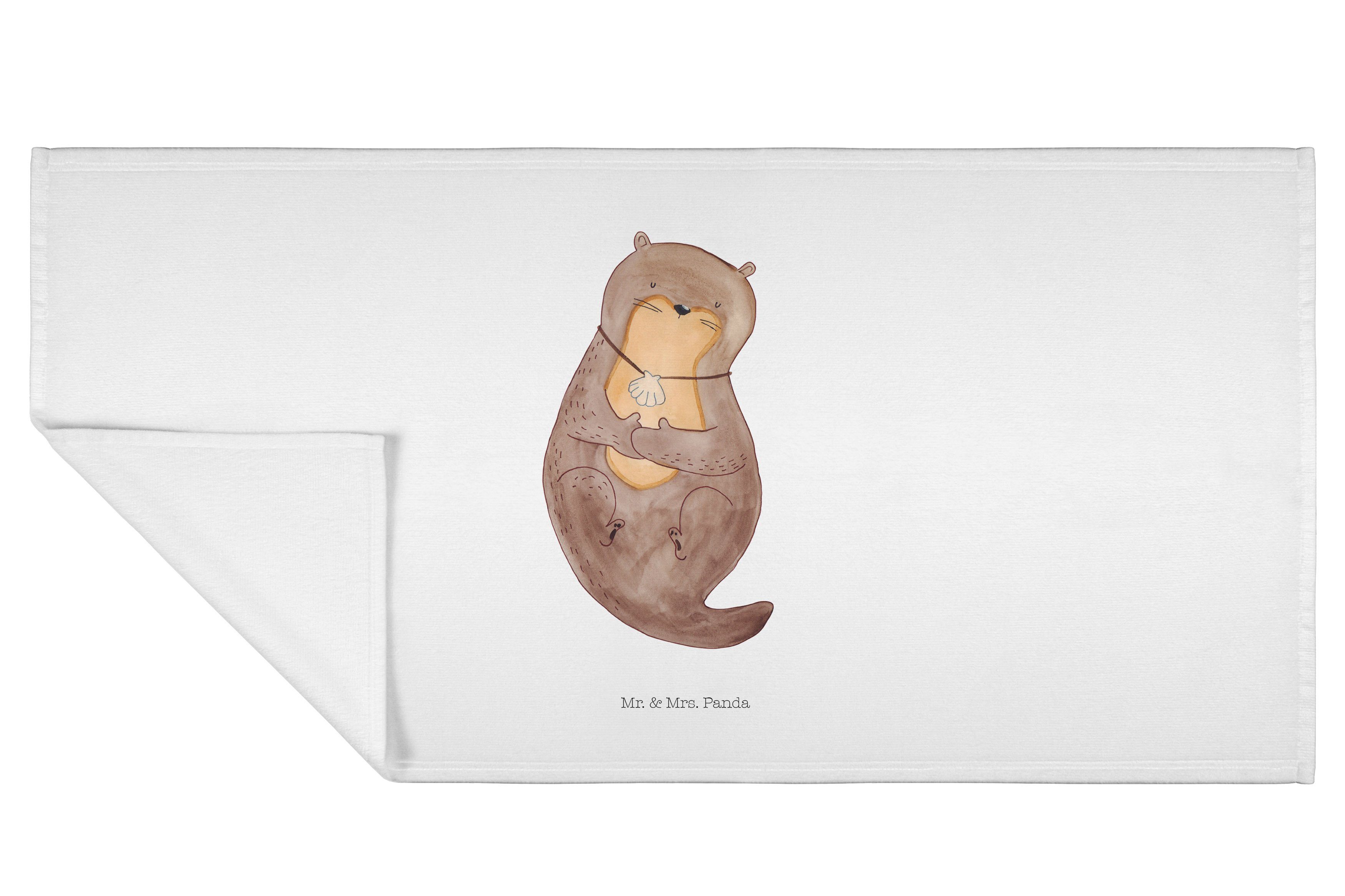 Muschelmedaillon Otter mit & Geschenk, grübeln, träumen, (1-St) - Handtuch - Panda Mrs. Badeh, Weiß Mr.