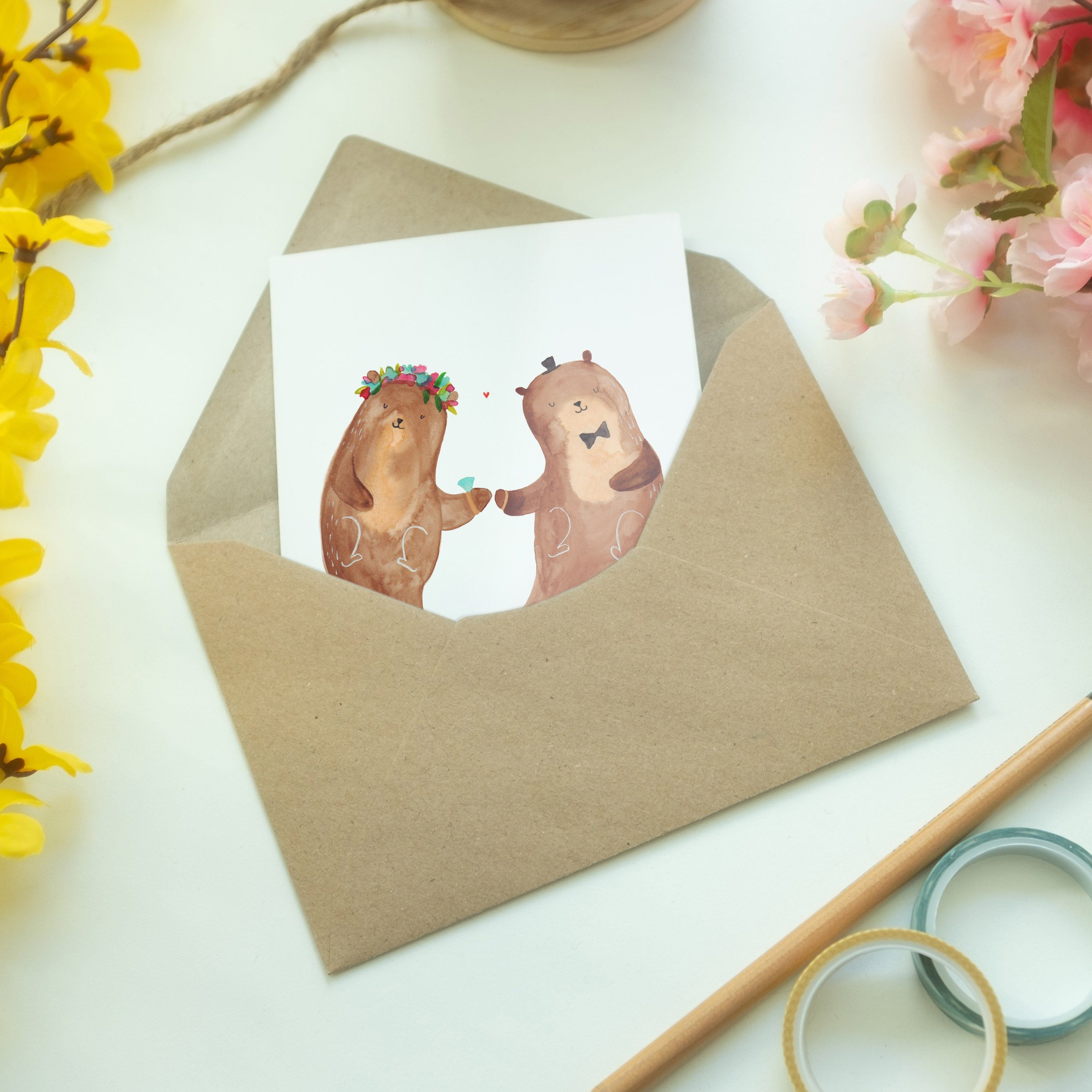 Weiß Panda Grußkarte Geschenk, Otter Mr. Hochzei - & Hochzeitspaar Ehe, Geburtstagskarte, - Mrs.