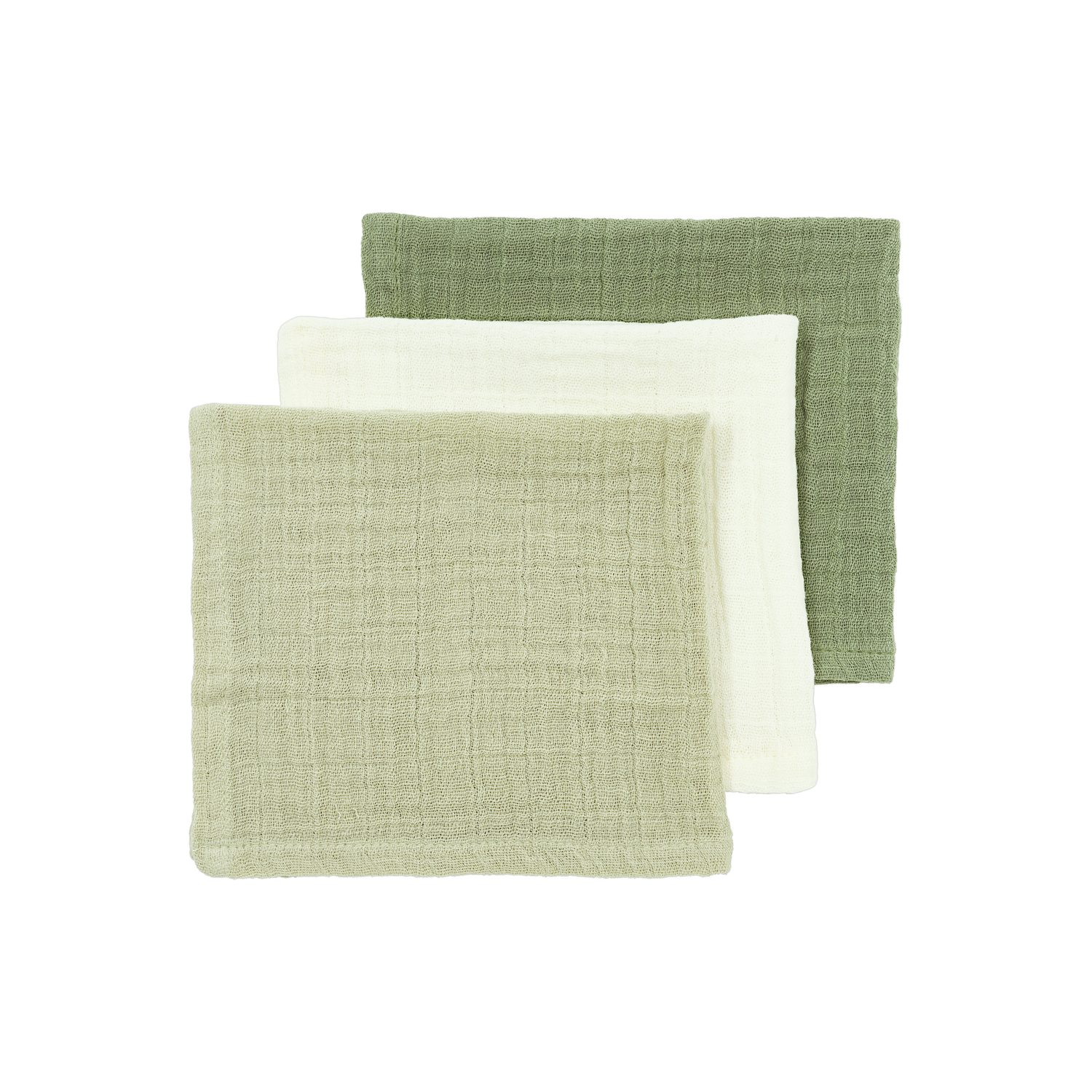 Meyco Baby Stoffwindeln Natural/Soft Olive/Olive Green (100% Baumwolle, 3-St), 30x30cm - 3-Pack