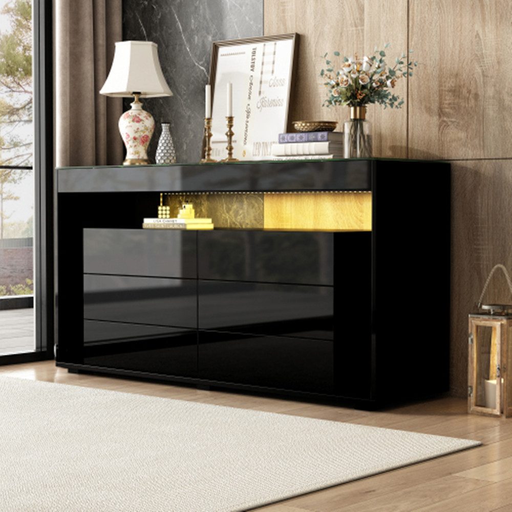 XDeer Sideboard Sideboard, Kommode mit 6 großen Schubladen, LED-Hochglanz-, günstig online kaufen