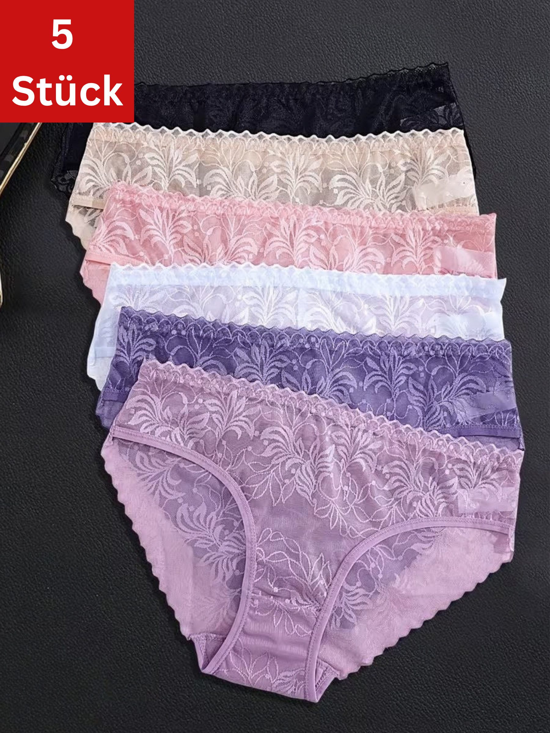 Elegant Love Hipster Panty Damen aus Spitze – transparente Slips mit floralem Muster (Packung, 6-St., 6er-Pack) Lingerie-Höschen im …