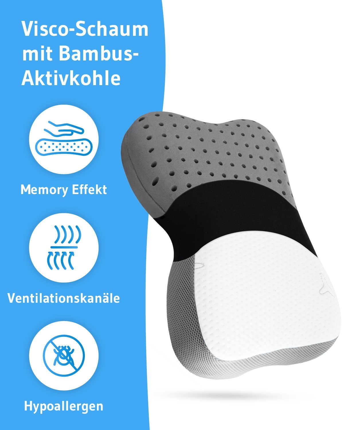 Third of Life Kopfkissen Nackenstützkisssen ReCharge Intense, Bezug: Intense Bezug, Bambus-Aktivkohle Memory-Foam, Intense-Technologie für tieferen Schlaf