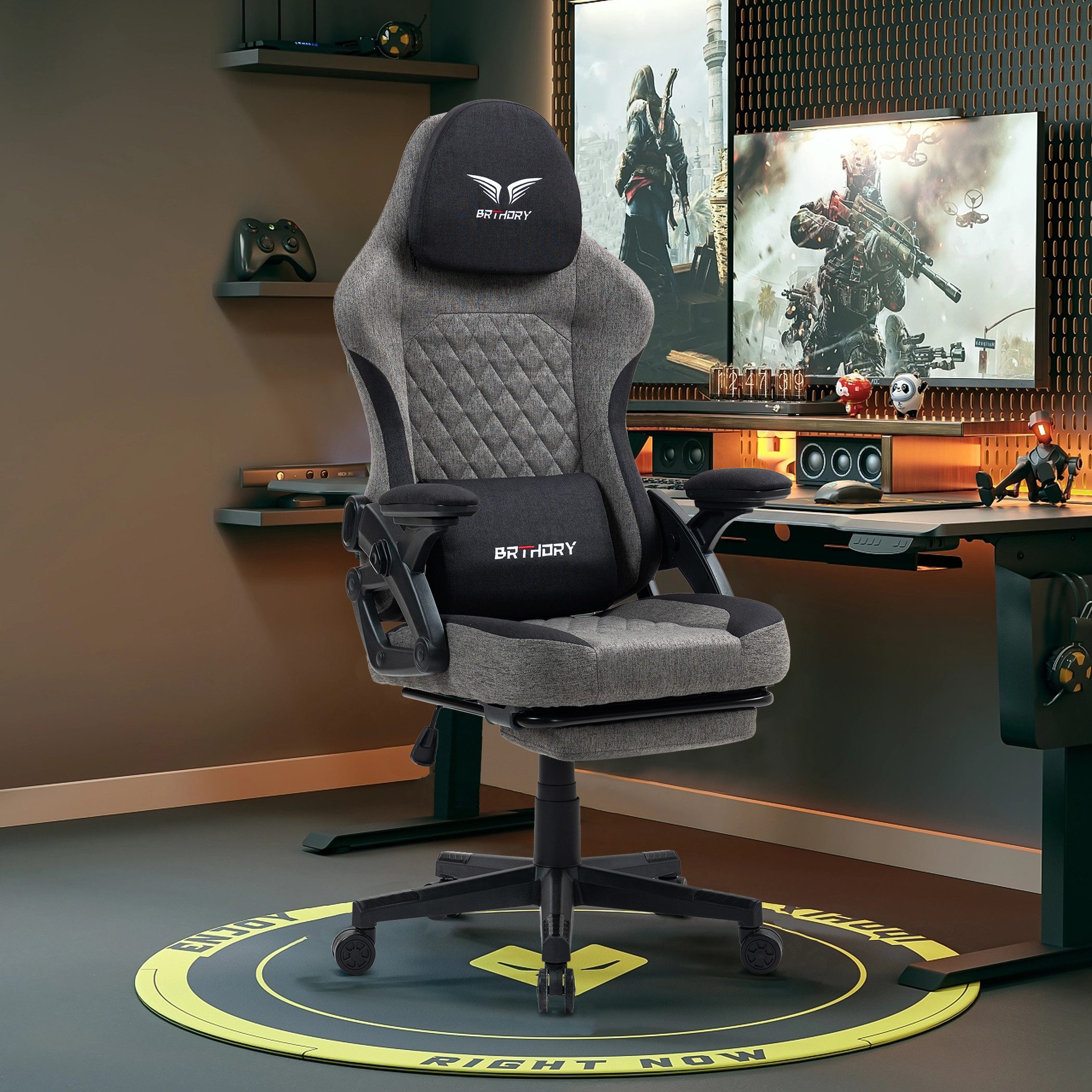 BRTHORY Gaming-Stuhl Rmit Verstellbare Kopfstütze Wippfunktion, 135°, Schwa günstig online kaufen