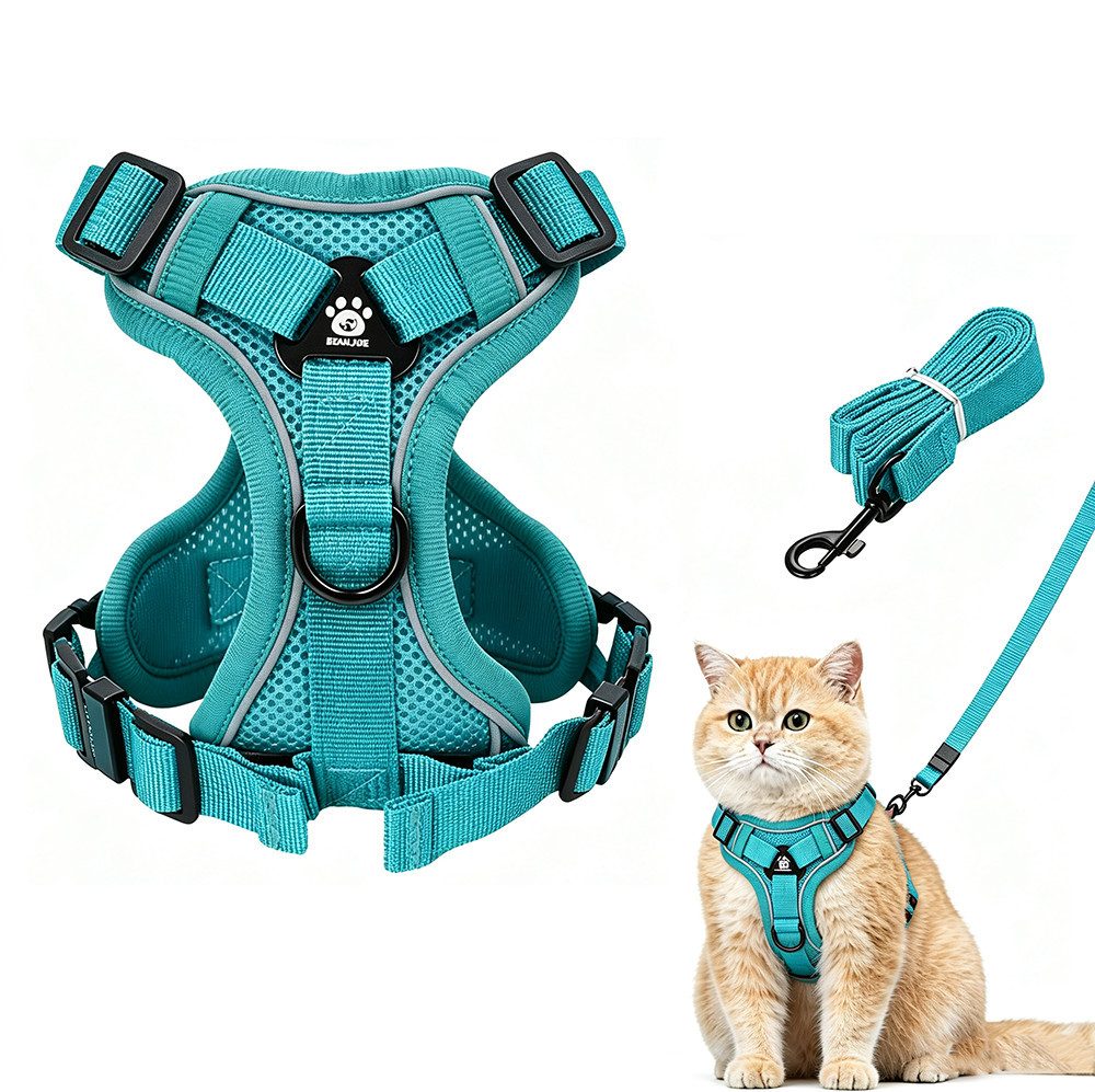 Ledander Katzen-Geschirr Verstellbares Katzengeschirr mit Leine, reflektierend und atmungsaktiv, Brustgeschirr für Katzen, Kätzchen, kleine Hunde und Welpen