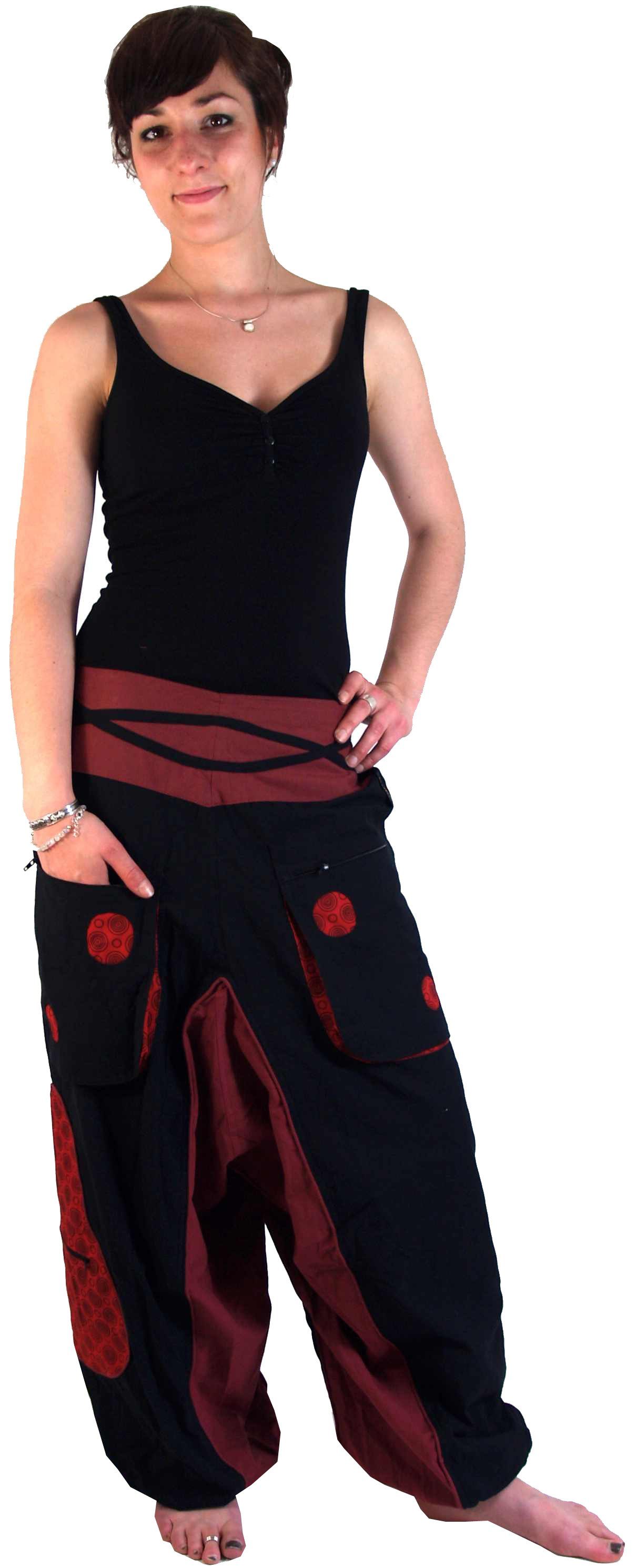 Guru-Shop Relaxhose Haremshose Pluderhose Pumphose Aladinhose.. Ethno Style, alternative Bekleidung schwarz/rot