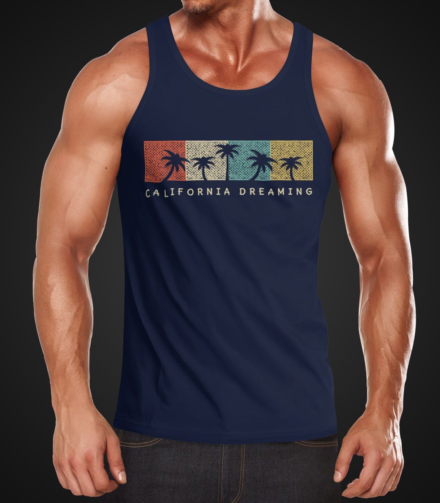 Neverless Tanktop Herren Tank Top California Dreaming Summer Party Palmen P günstig online kaufen