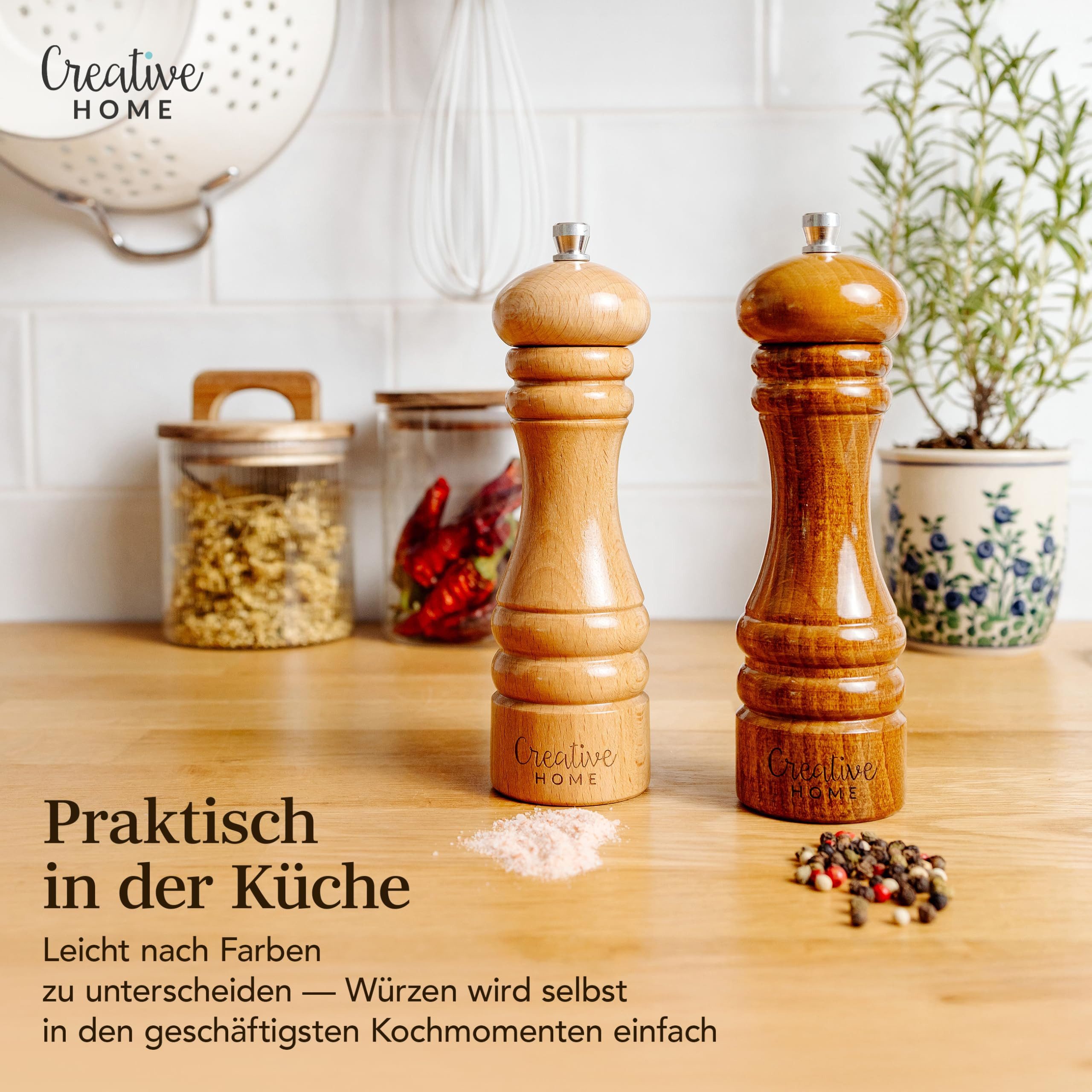 Creative Home Salz-/Pfeffermühle Große Salz und Pfeffermühle Set von 2 Mühlen