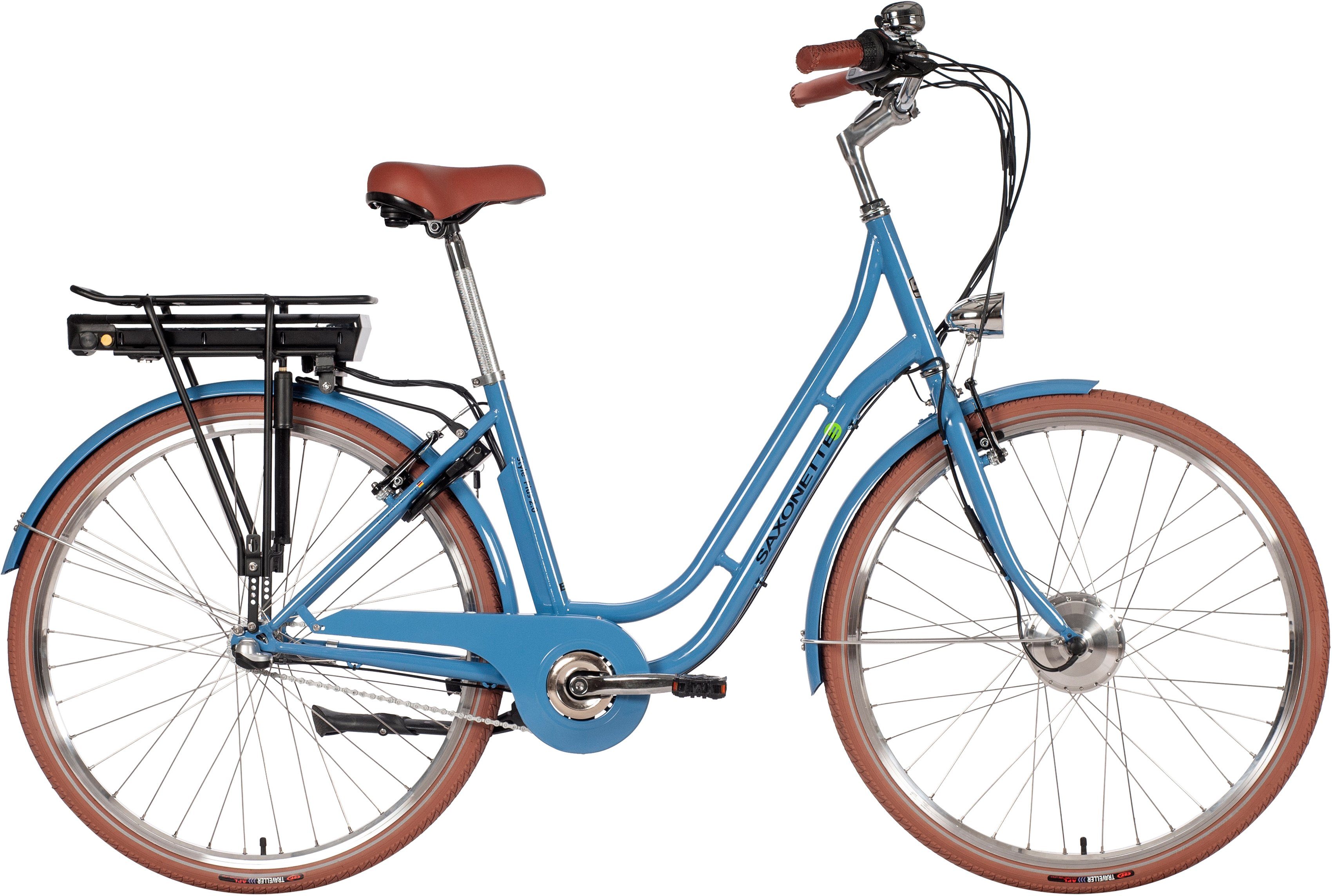 Akku, SAXONETTE Wh Nabenschaltung, Akku-Ladegerät) Frontmotor, Style E-Bike Gang, Plus 3 (mit 2.0, 375