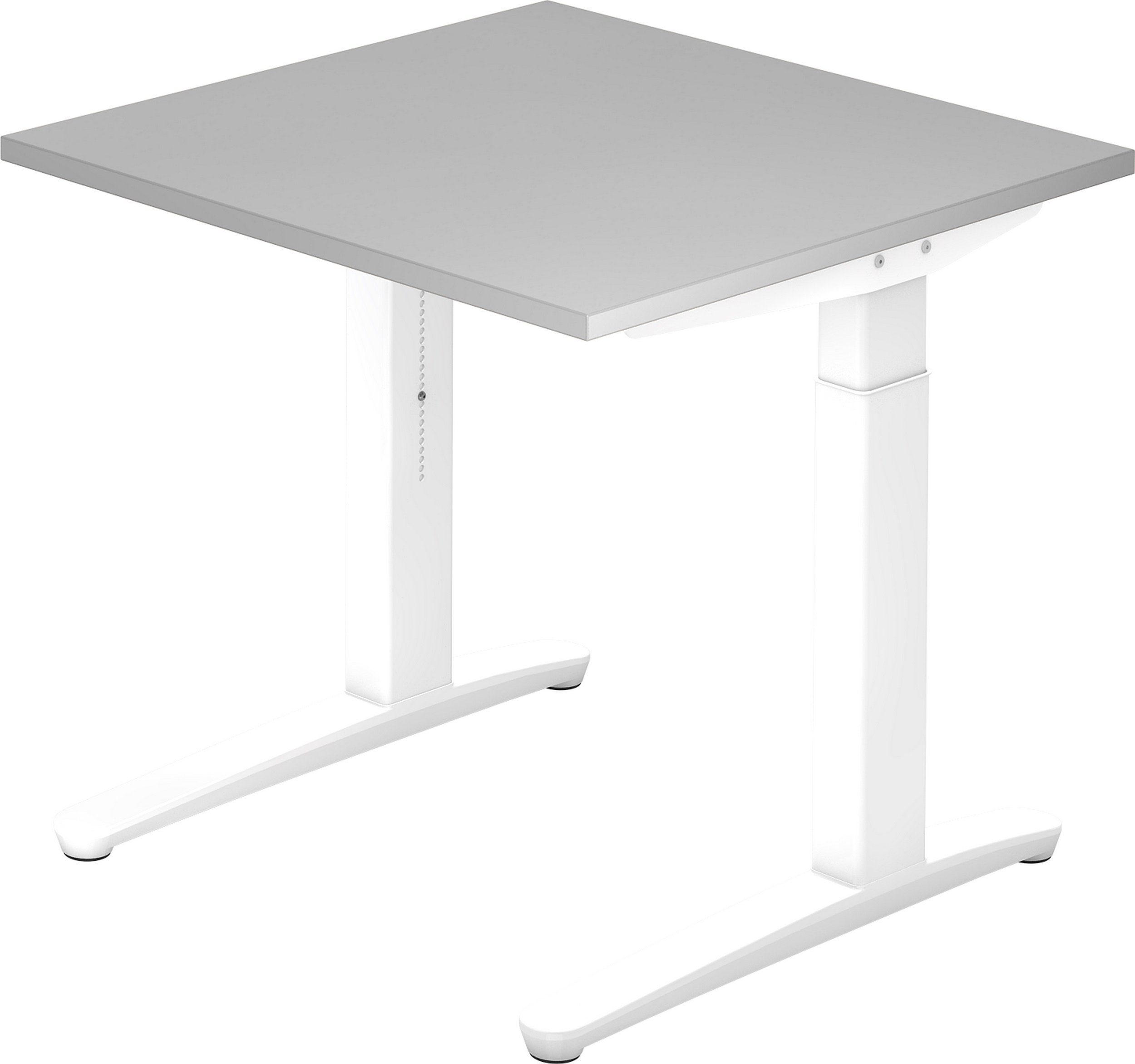 bümö Schreibtisch Schreibtisch Serie-XB, Quadrat: 80 x 80 cm - Dekor: Grau - Gestell: Weiß