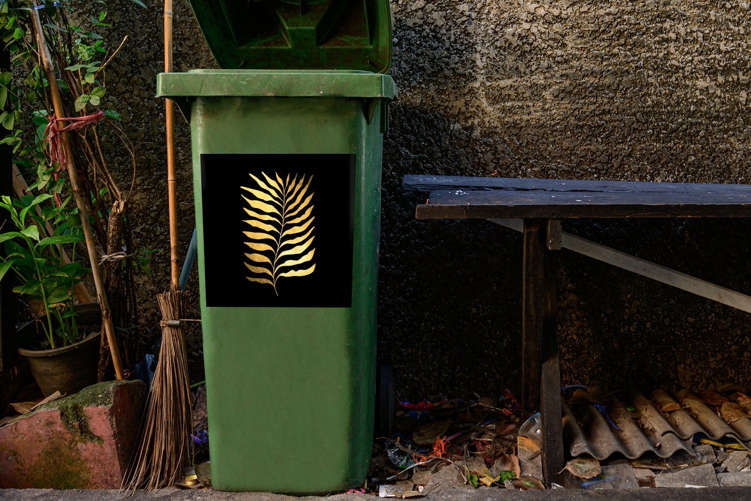 - Mülleimer-aufkleber, Luxus Gold Natur MuchoWow - (1 - Wandsticker Sticker, Abfalbehälter Mülltonne, Design Blätter - Container, St),