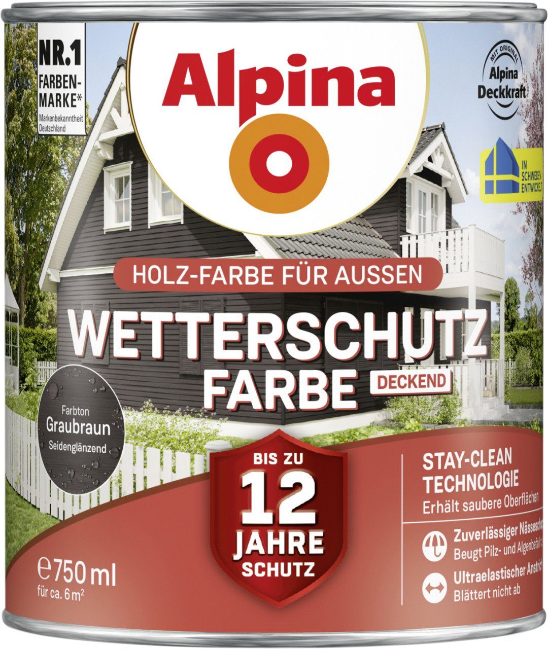 L deckend Holzschutzlasur Alpina Wetterschutzfarbe Alpina 0,75 graubraun