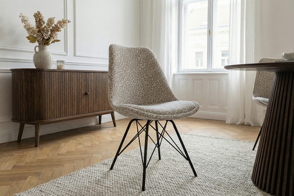 riess-ambiente Polsterstuhl SCANDINAVIA MEISTERSTÜCK greige/schwarz- Chenille, Metall, ergonomisch (Einzelartikel, 1 St), Zeitloses Leo-Design - ideal für Wohn- & Schlafzimmer oder Küche