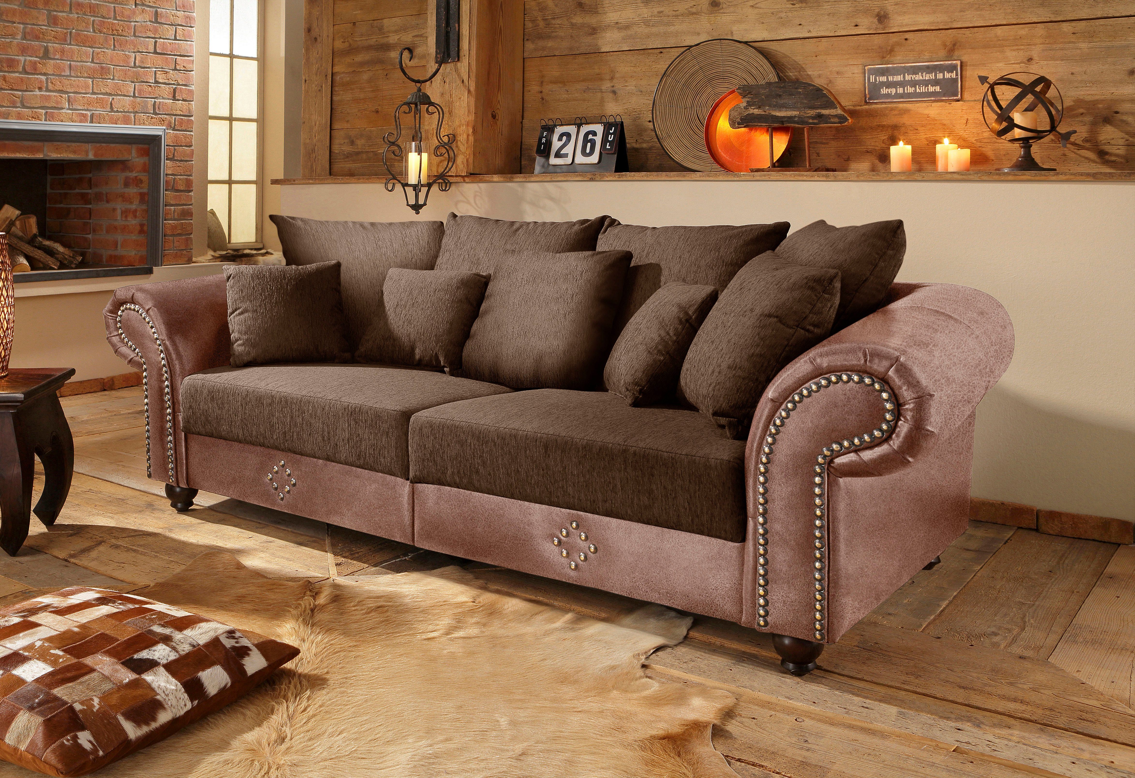 Home affaire Big-Sofa King George Mega Sofa, viel Platz, Federkern, Ziernägel