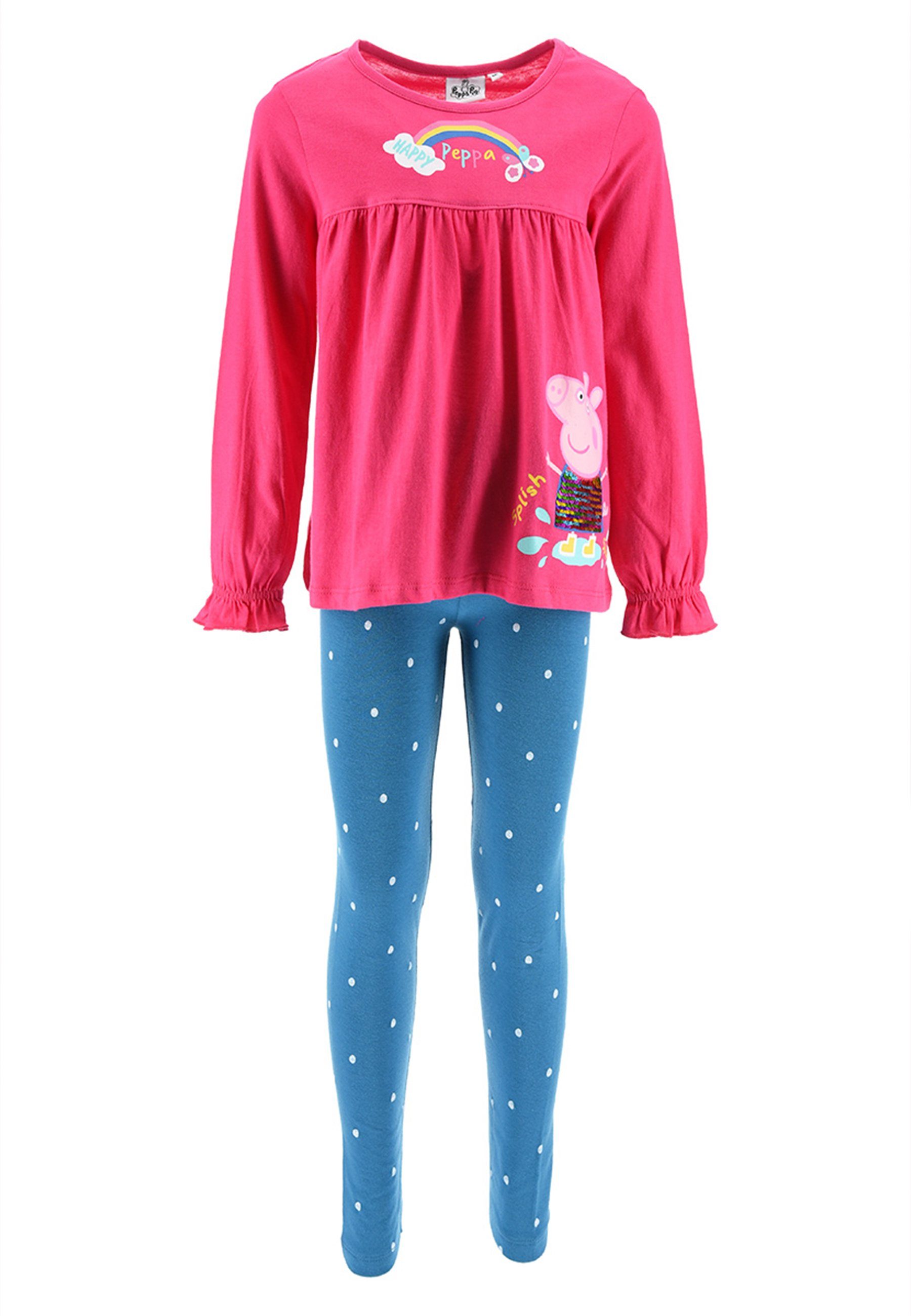 Peppa Pig Schlafanzug Sommer-Set T-Shirt Oberteil mit Leggings Hose (2 tlg) Pink