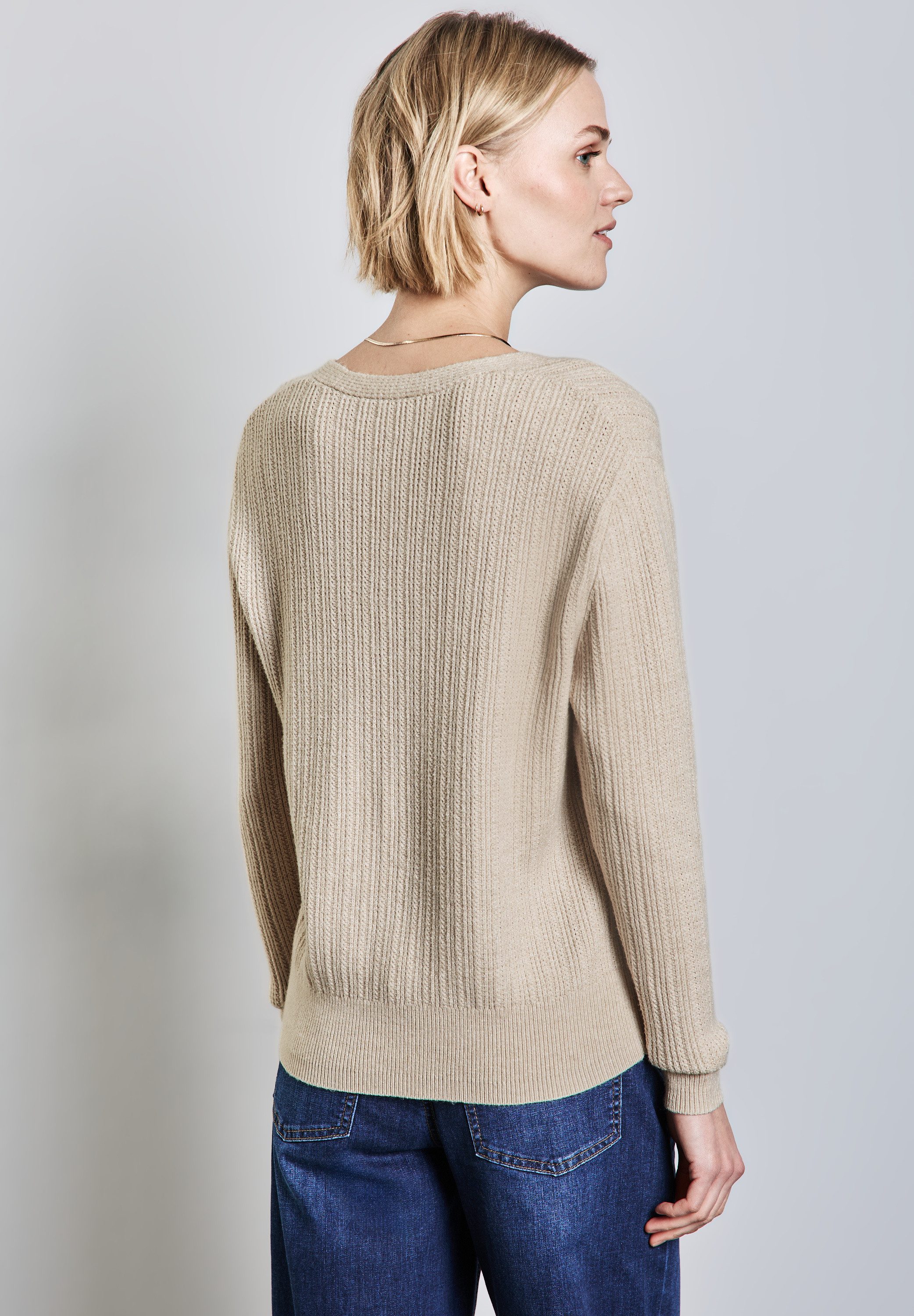 STREET ONE V-Ausschnitt-Pullover mit Rippstruktur günstig online kaufen