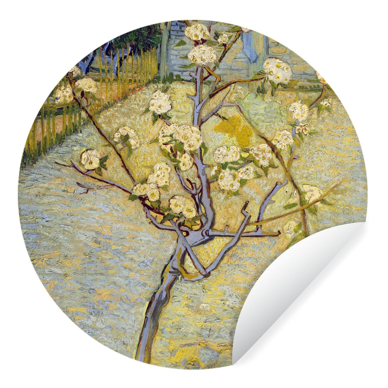 MuchoWow Wandsticker Blühender Birnbaum - Gemälde von Vincent van Gogh (1 St), Tapetenkreis für Kinderzimmer, Tapetenaufkleber, Rund, Wohnzimmer
