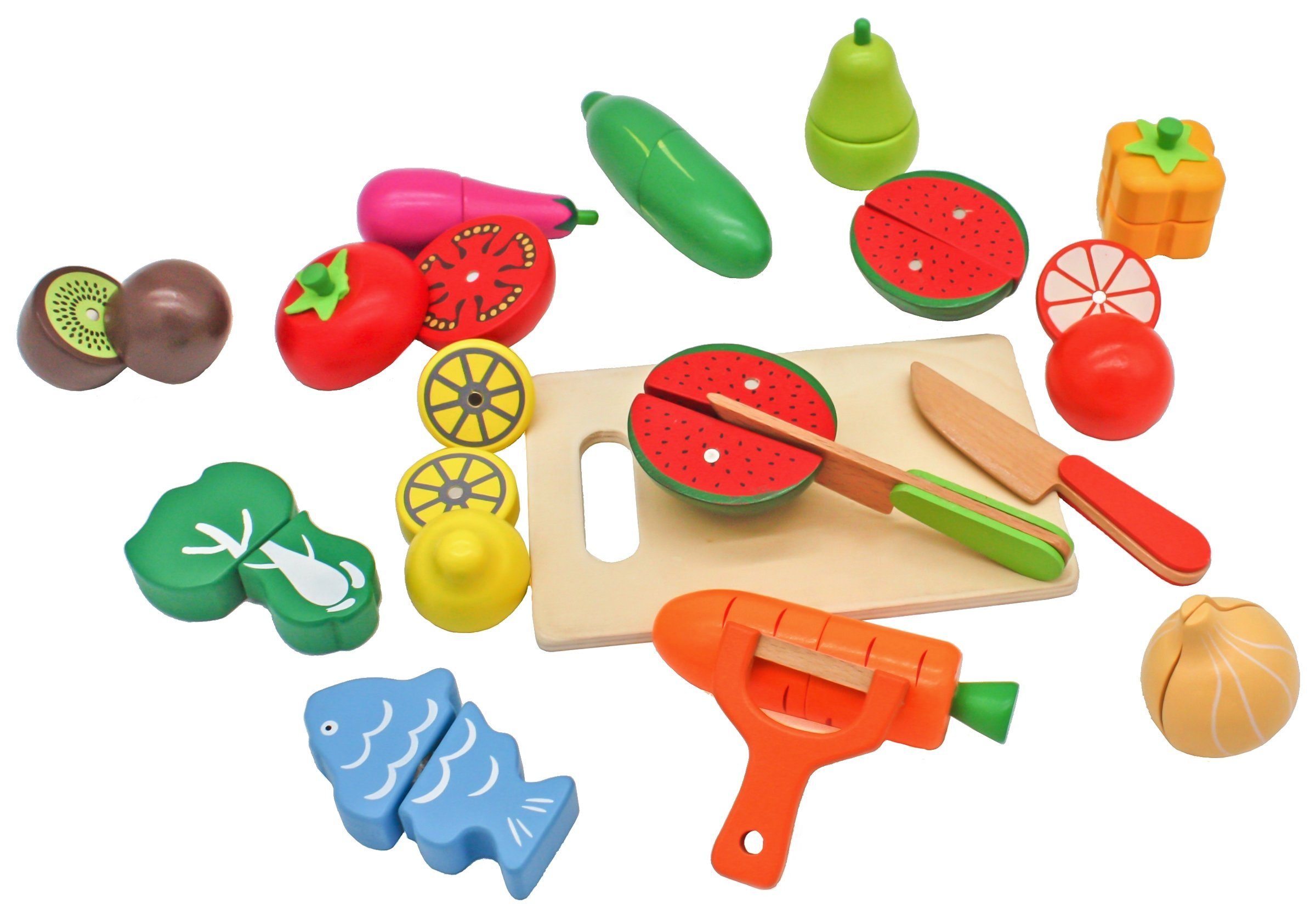Mamabrum Spielküche Obst und Gemüse aus Holz zum Schneiden - Spielset für Kinder Holz