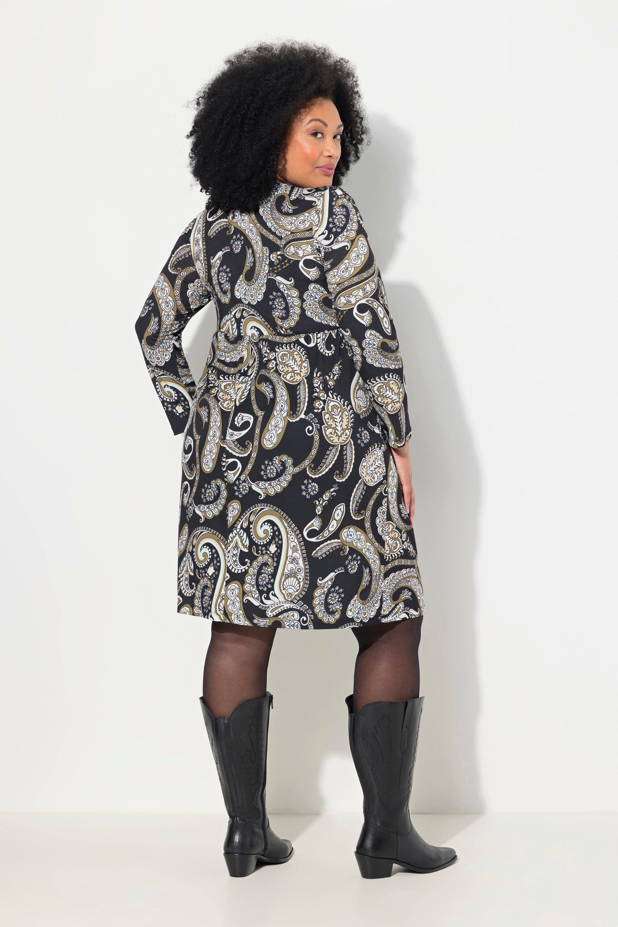 Ulla Popken Midikleid Jerseykleid Paisley A-Linie Rundhals Langarm