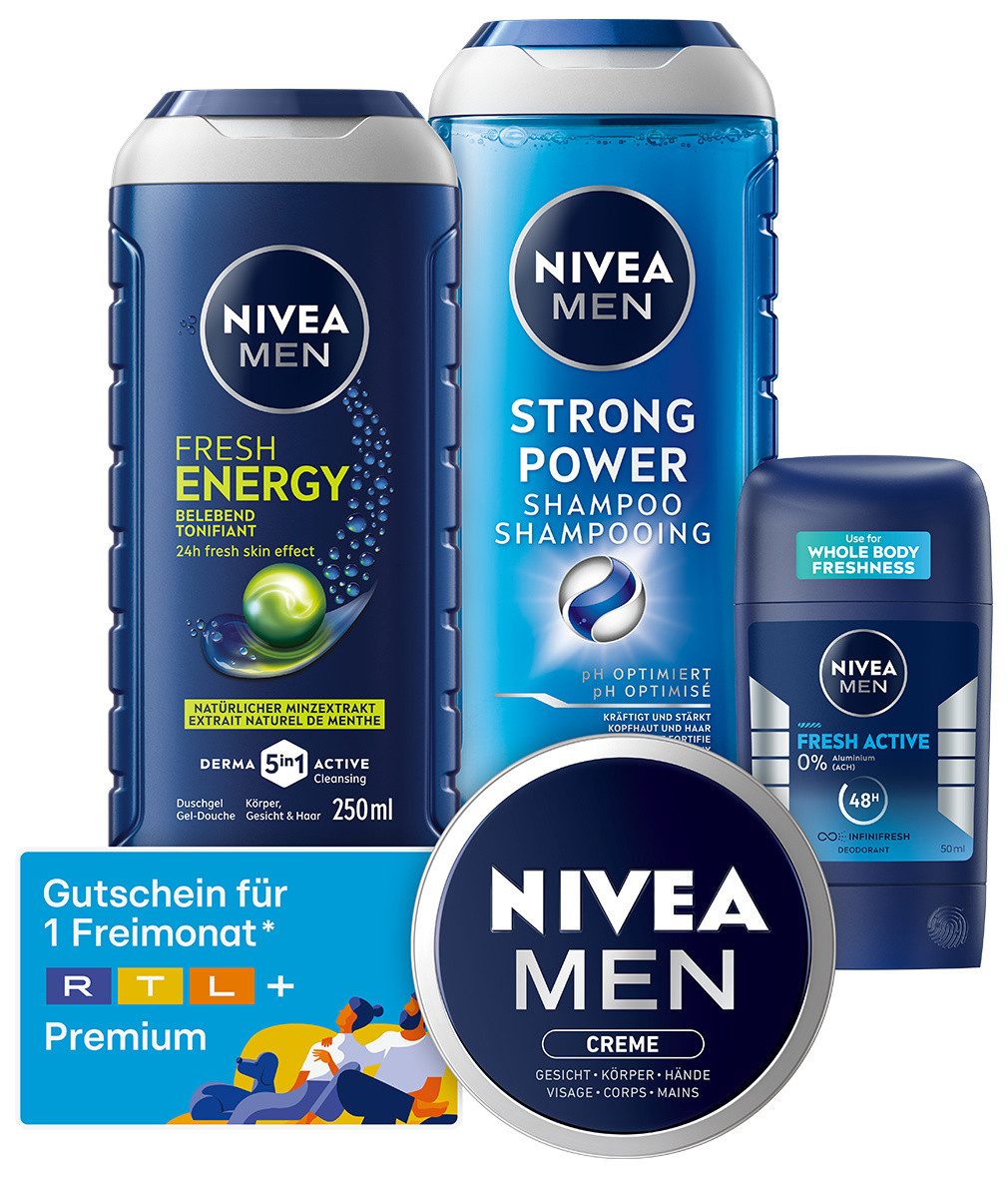 Nivea Men Hautpflege-Set Power Pack 5 tlg. Geschenkset Duschgel Shampoo Deo Stick Gesichtscreme Set, 5-tlg., Geschenkset für Männer - Pflegeroutine für ihn. – Bild 2 von 5