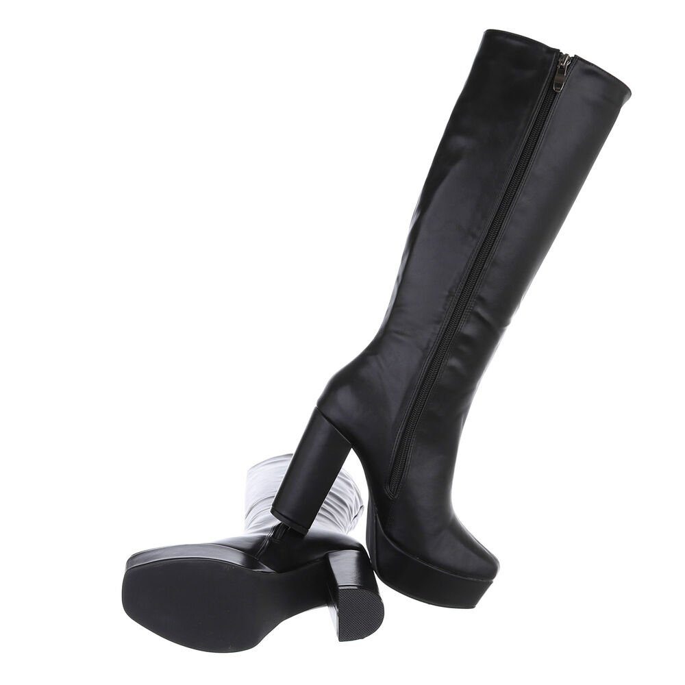 Ital-Design Damen Elegant Plateaustiefel (85255588) Blockabsatz High-Heel Stiefel in Schwarz