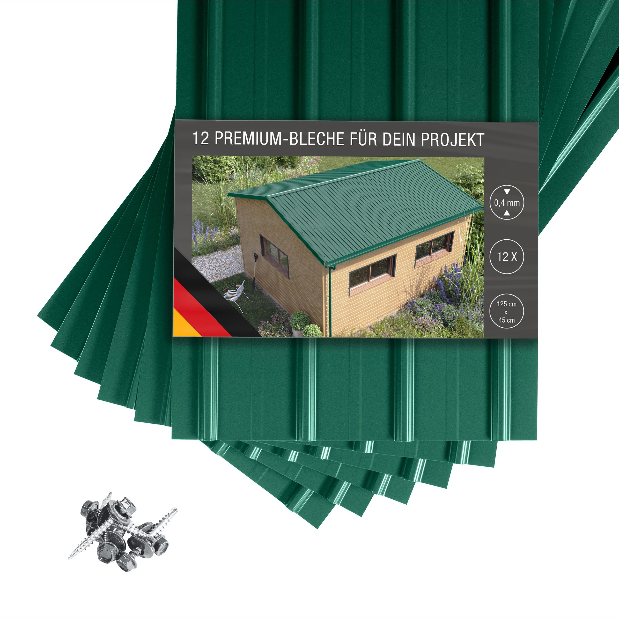 BRAVO Trapezblech, SMART Trapez-Abdeckblech-Set, Profilblech, Premium-Blech, 6,75 m², verzinkter Stahl lackiert, 1250x450x0,3 mm (12-St. inkl. Schrauben) Made in Germany